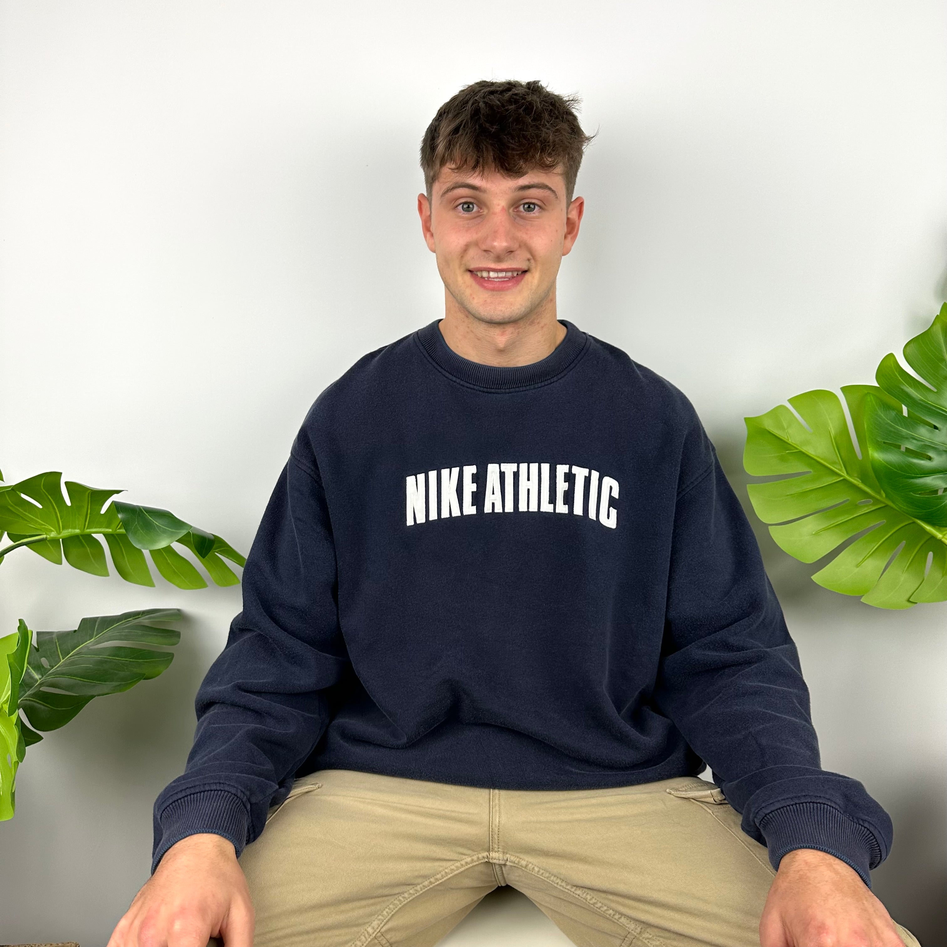 Nike Athletic Navy Embroidered Spell Out Sweatshirt (XL)