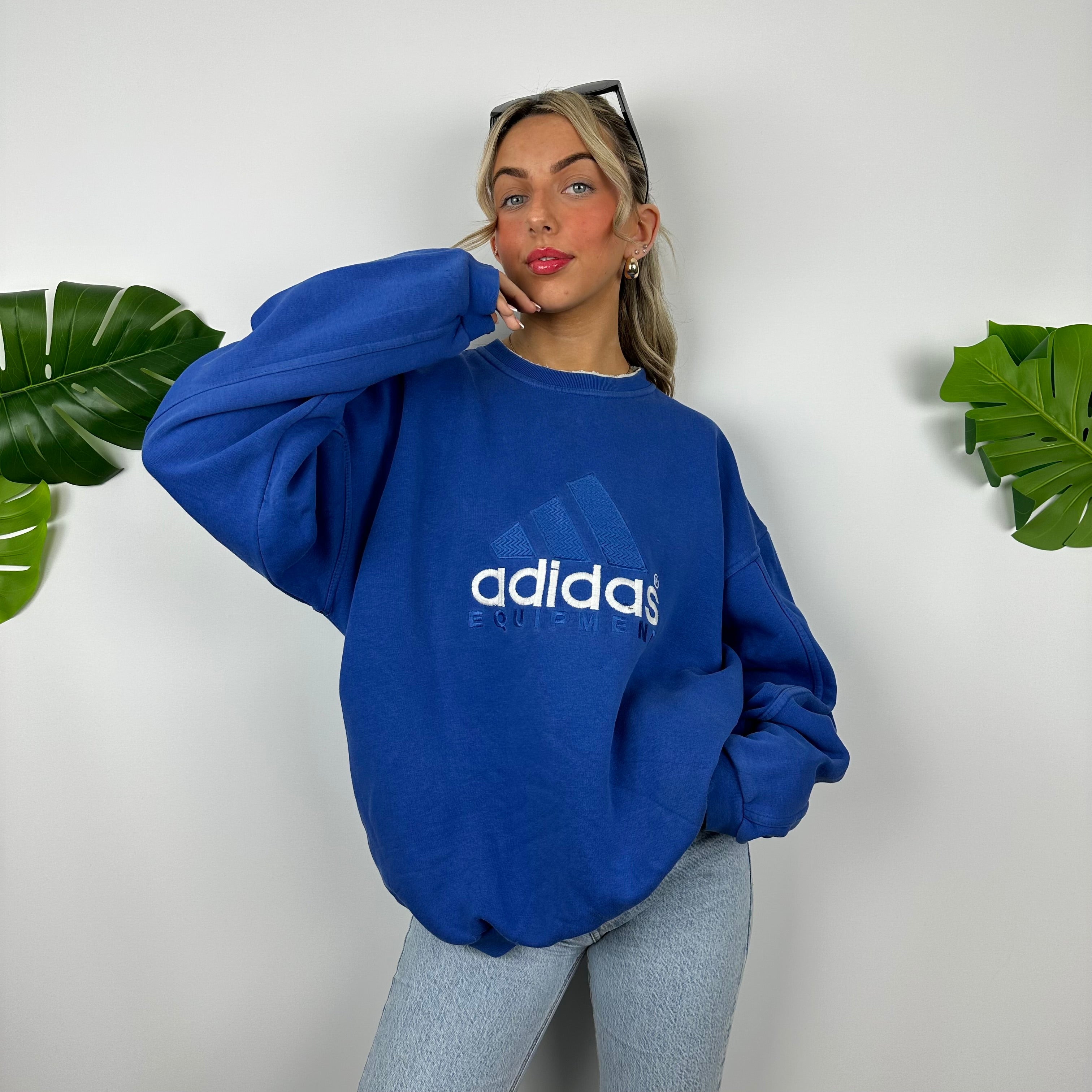 Adidas Equipment RARE Blue Embroidered Spell Out Sweatshirt (L)