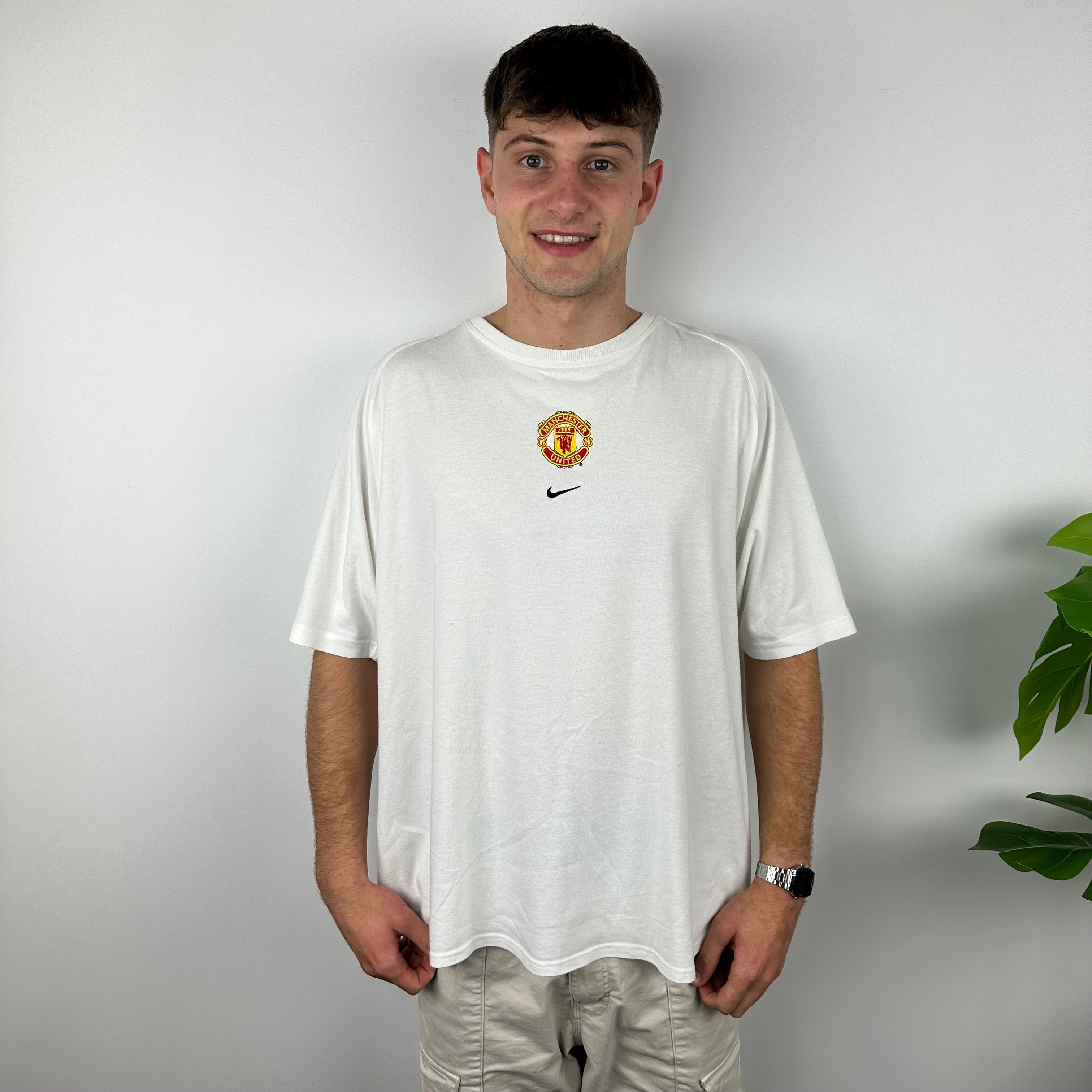 Nike x Manchester United White Embroidered Spell Out T Shirt (XXL)