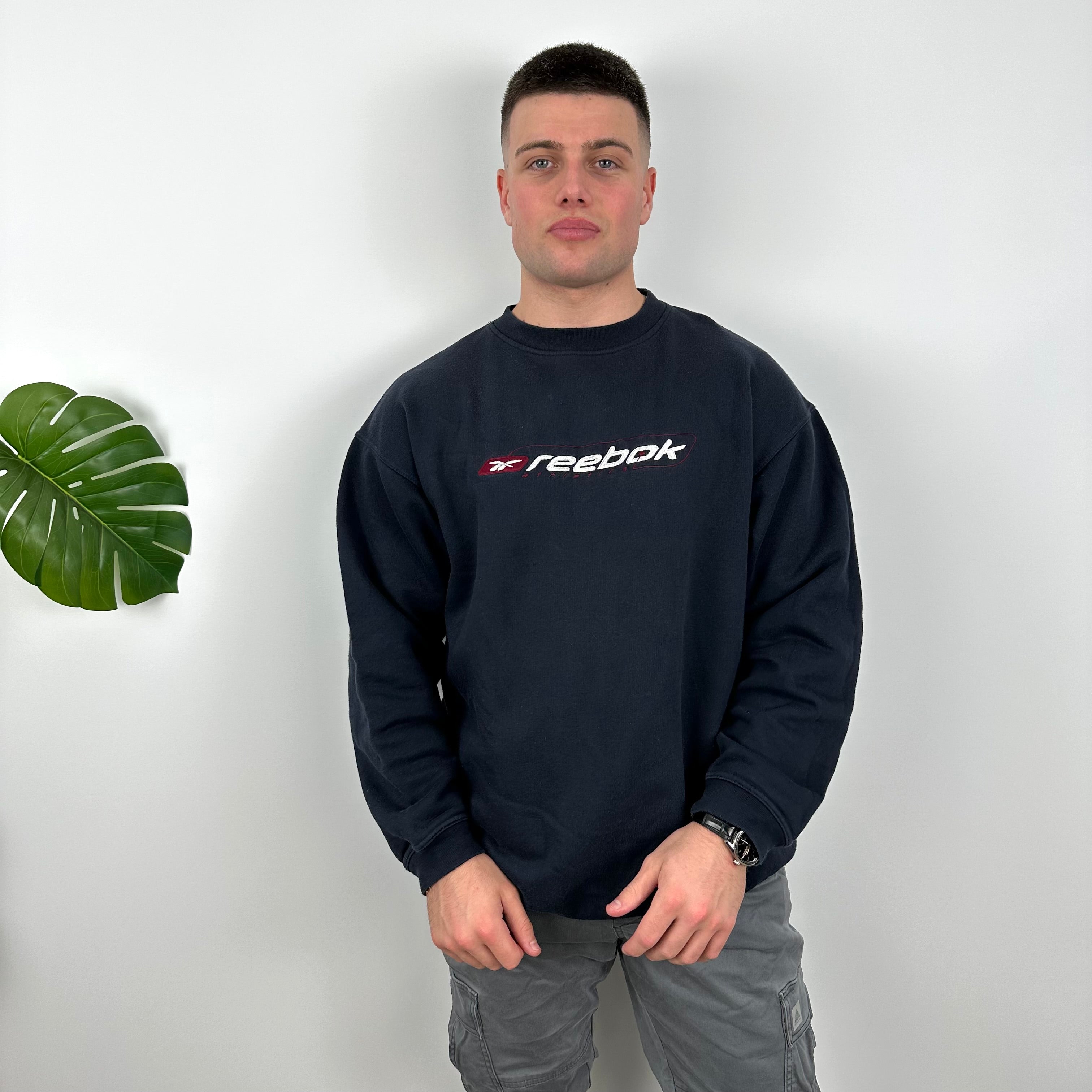 Reebok RARE Navy Embroidered Spell Out Sweatshirt (L)