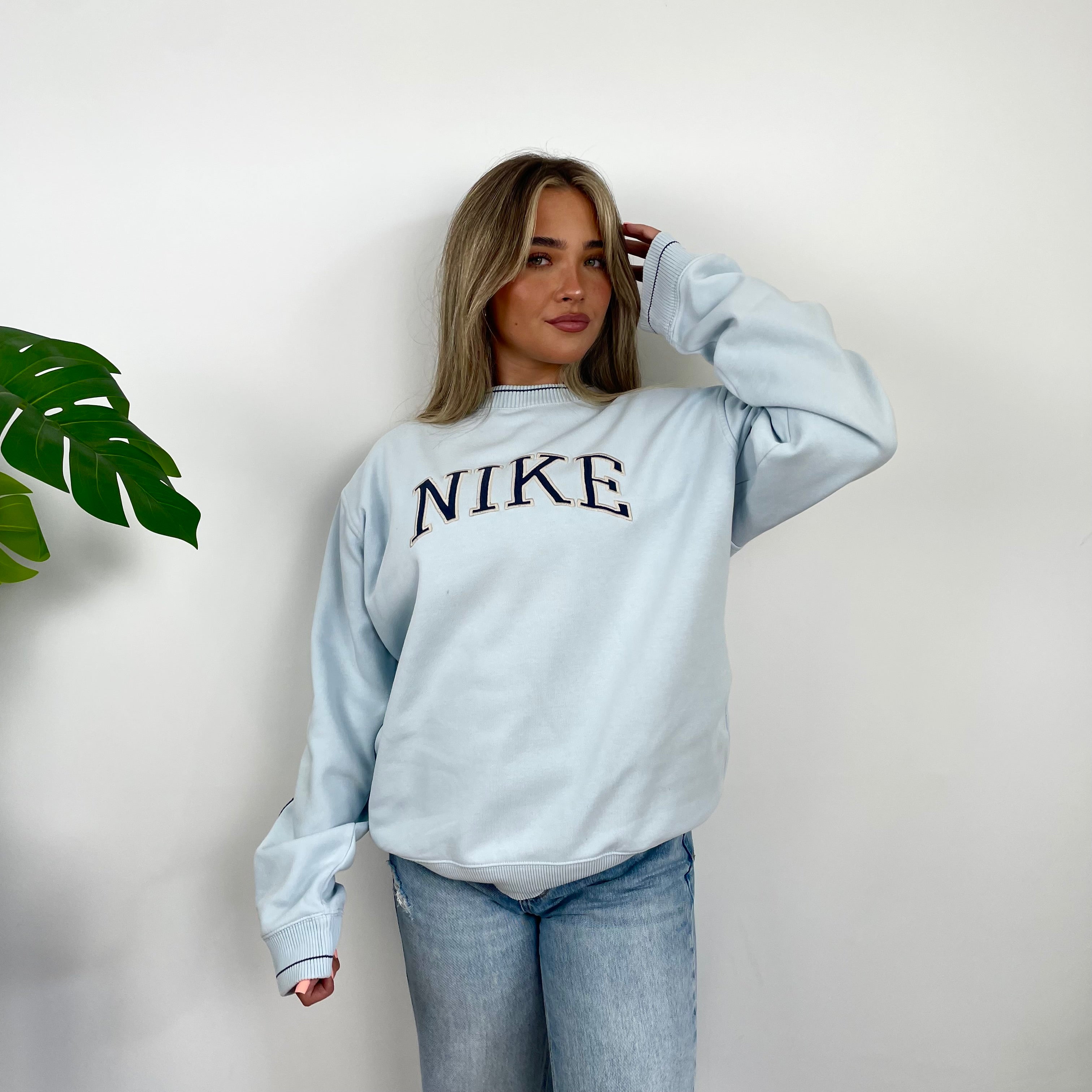Nike Baby Blue Embroidered Spell Out Sweatshirt (L)