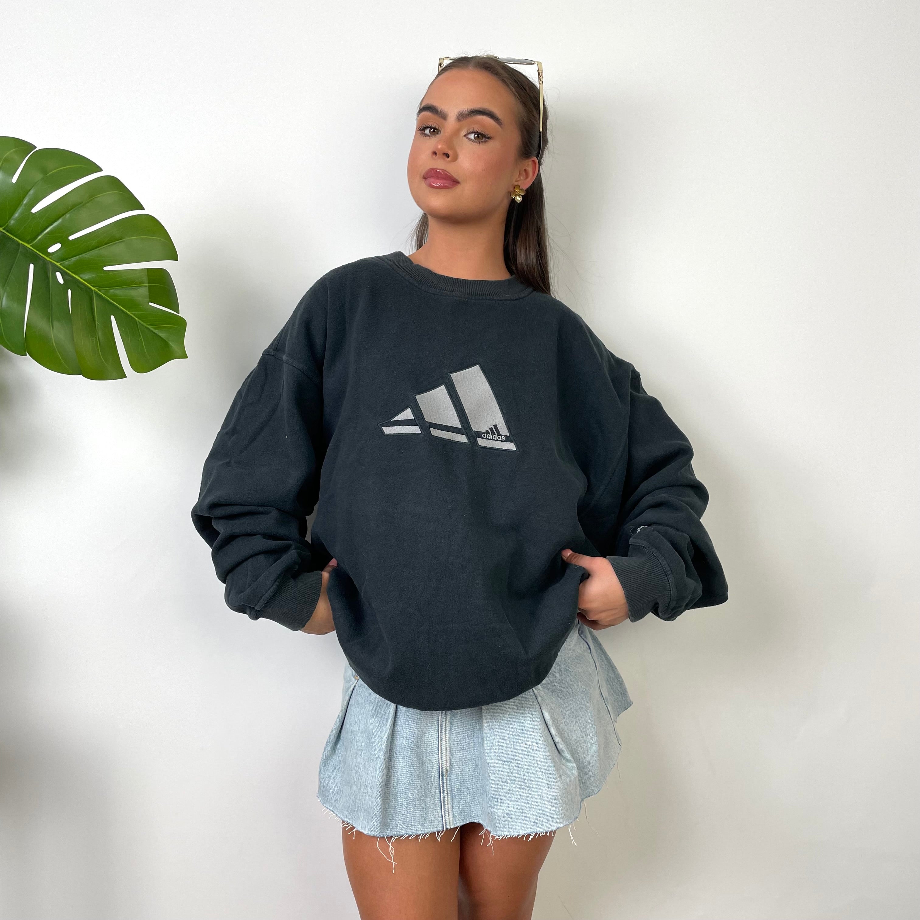 Adidas Black Embroidered Spell Out Sweatshirt (L)