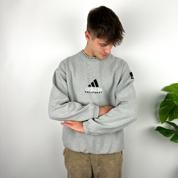 Adidas Equipment RARE Grey Embroidered Spell Out Sweatshirt (L)