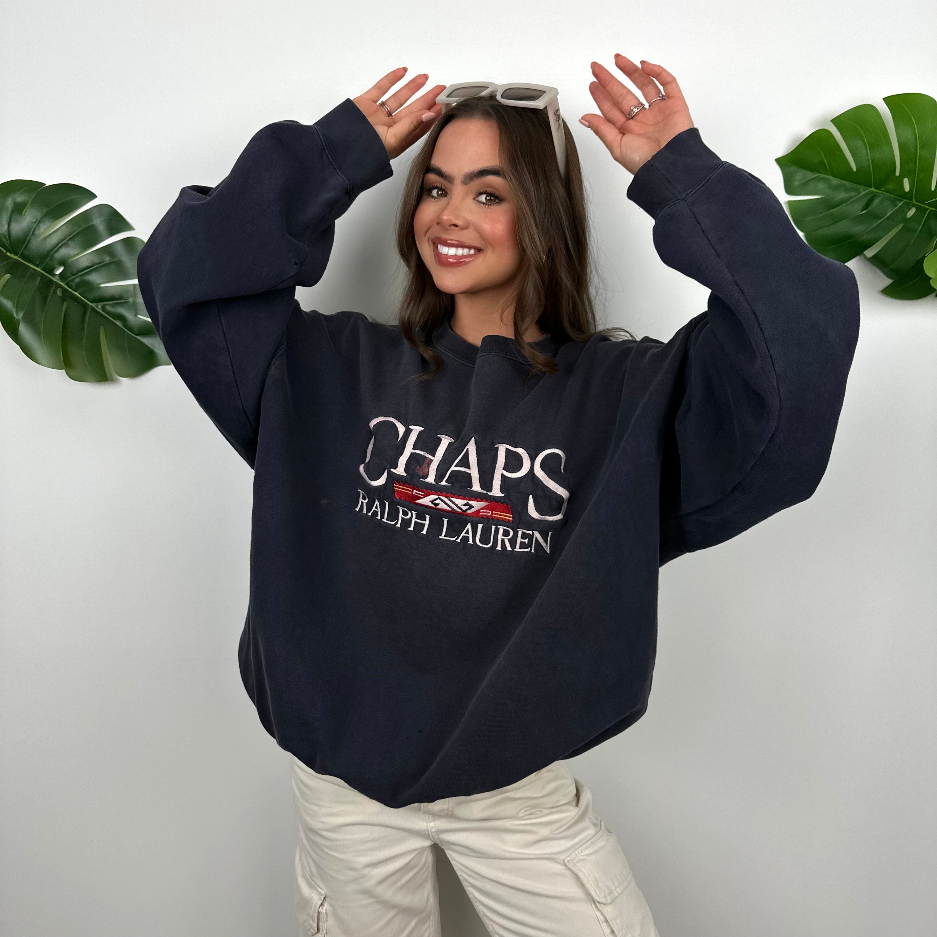 Chaps Ralph Lauren Navy Embroidered Spell Out Sweatshirt (XL)