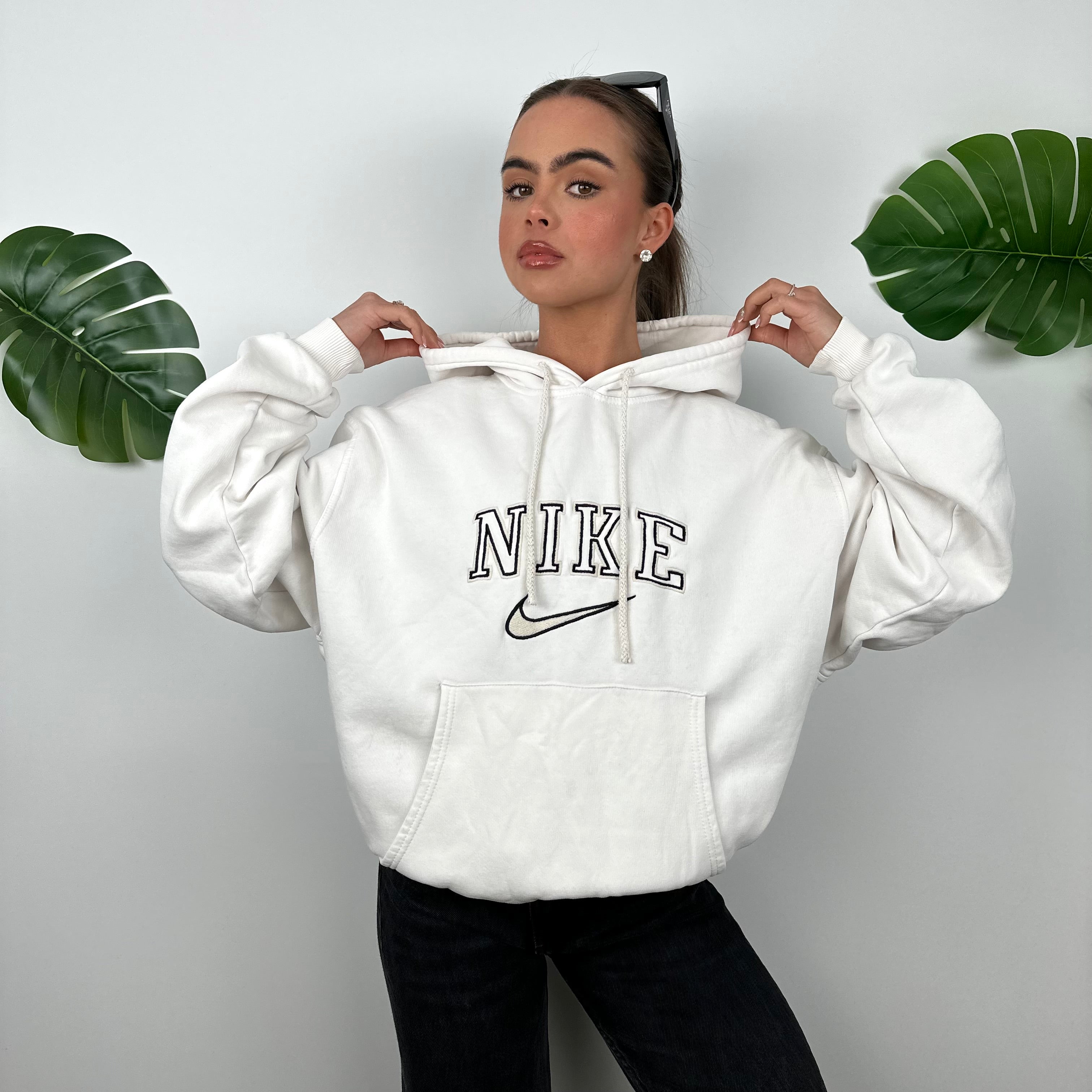 Nike White Embroidered Spell Out Hoodie (M)