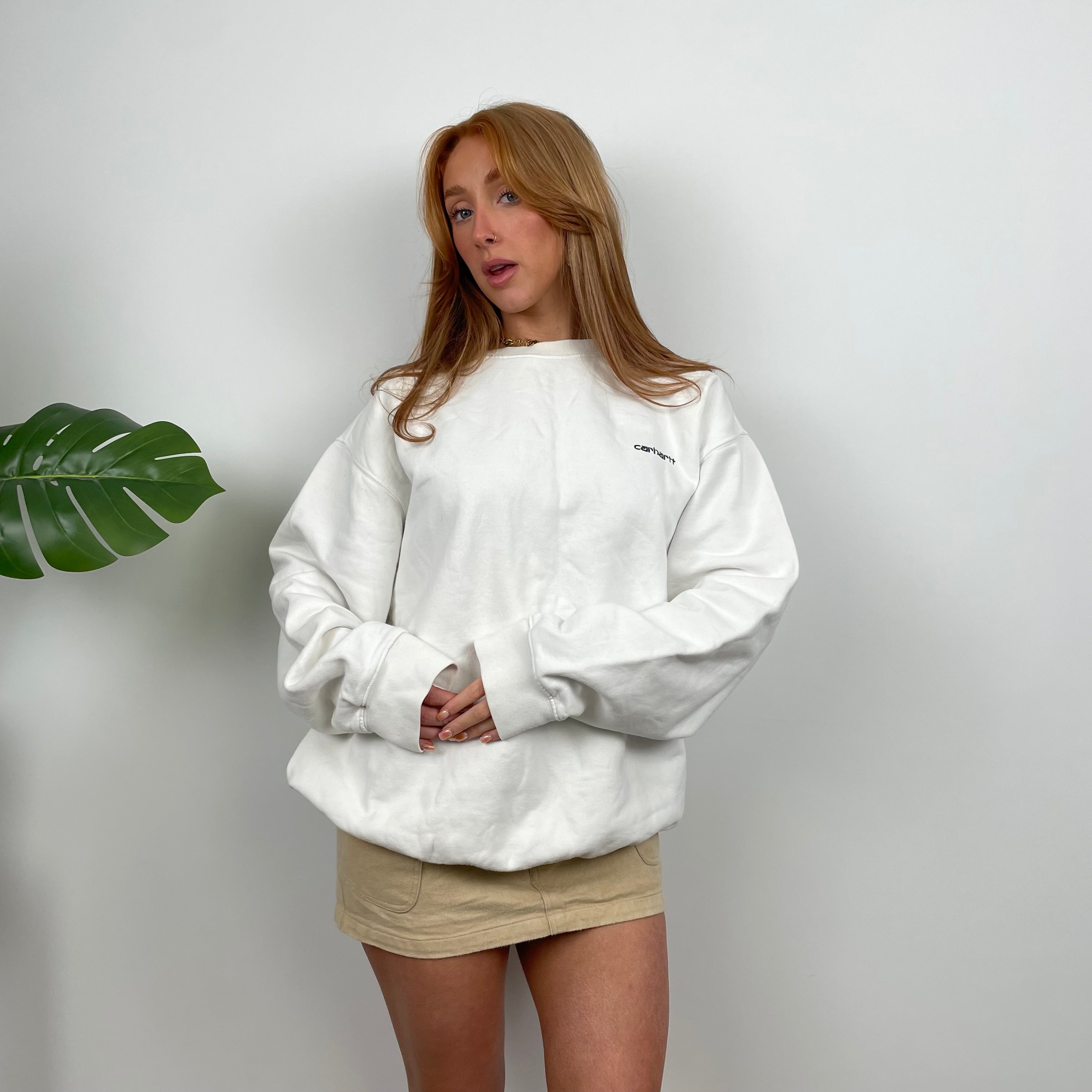 Carhartt RARE White Embroidered Spell Out Sweatshirt (L)