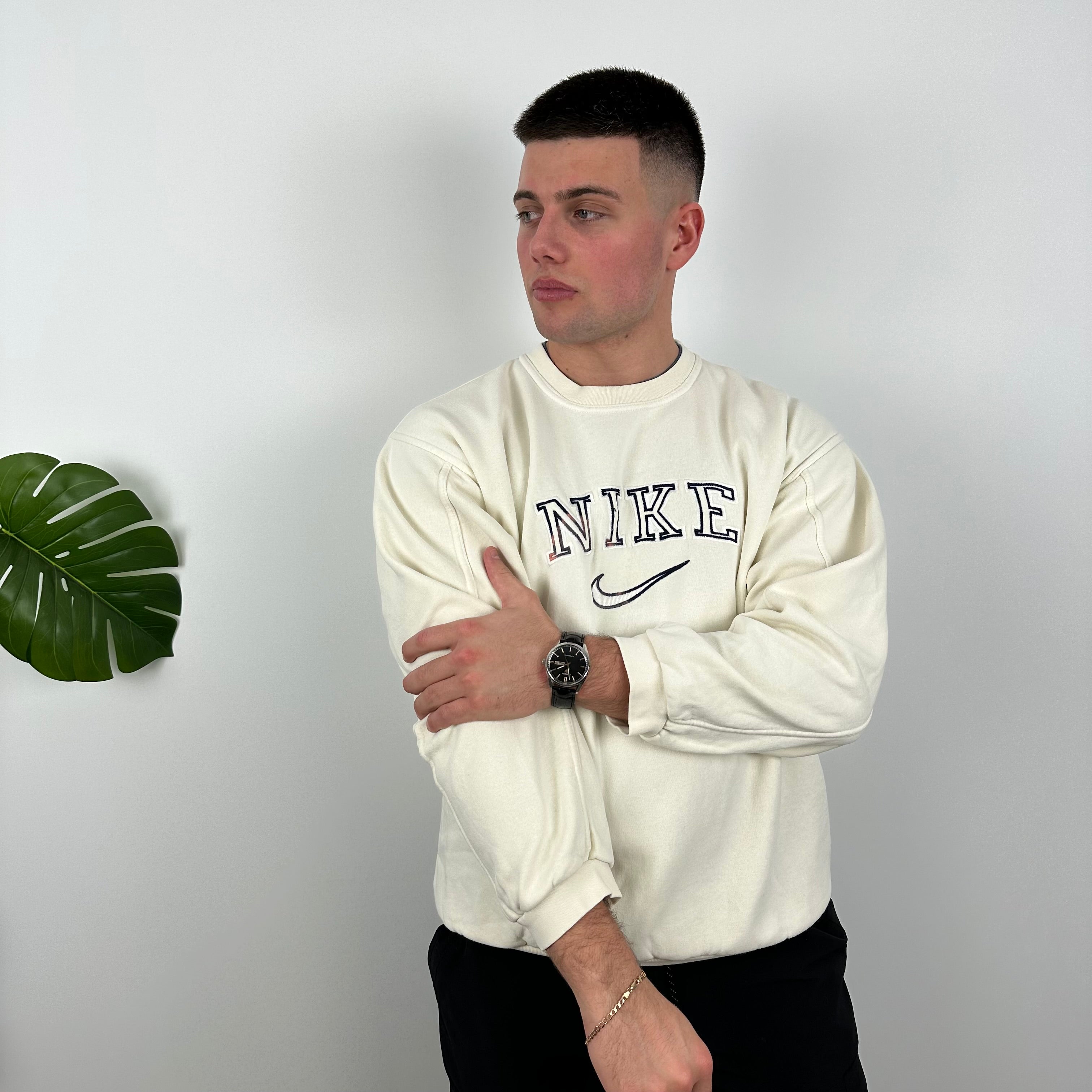 Nike Cream Embroidered Spell Out Sweatshirt (M)