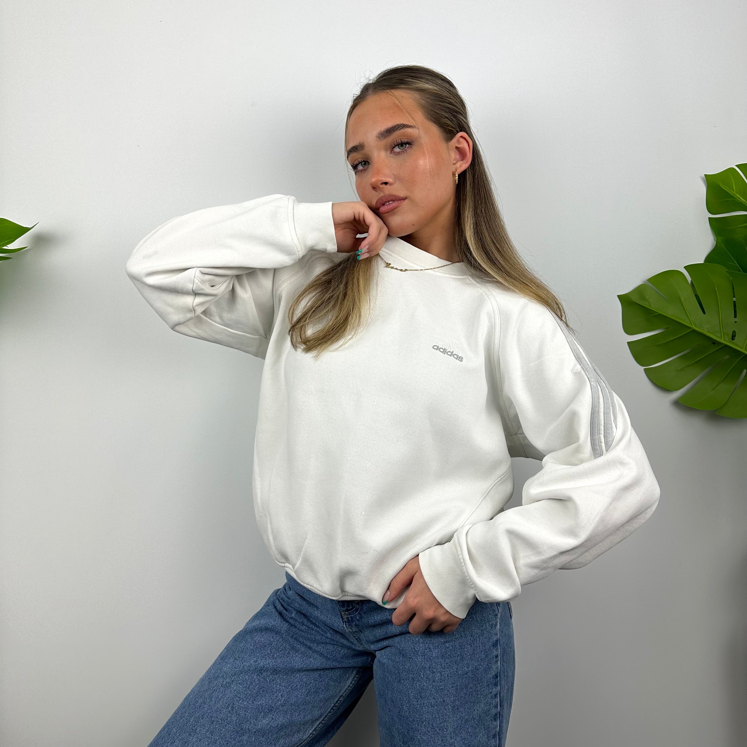 Adidas White Embroidered Spell Out Sweatshirt (S)