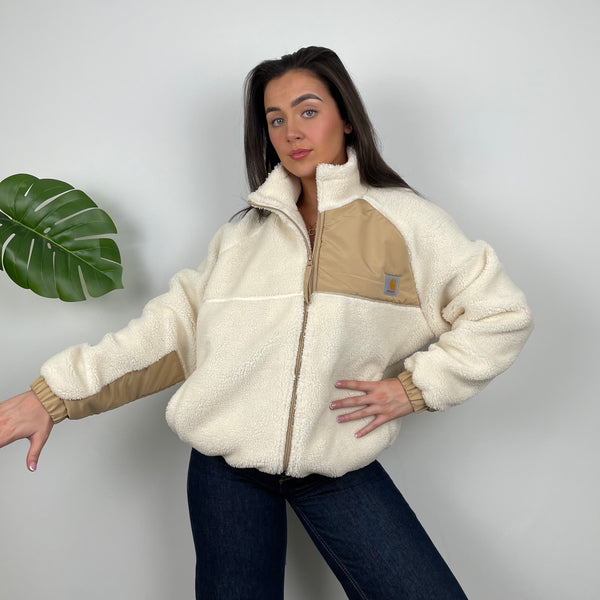 Carhartt Cream Teddy Bear Sherpa Fleece Zip Up Jacket (M)