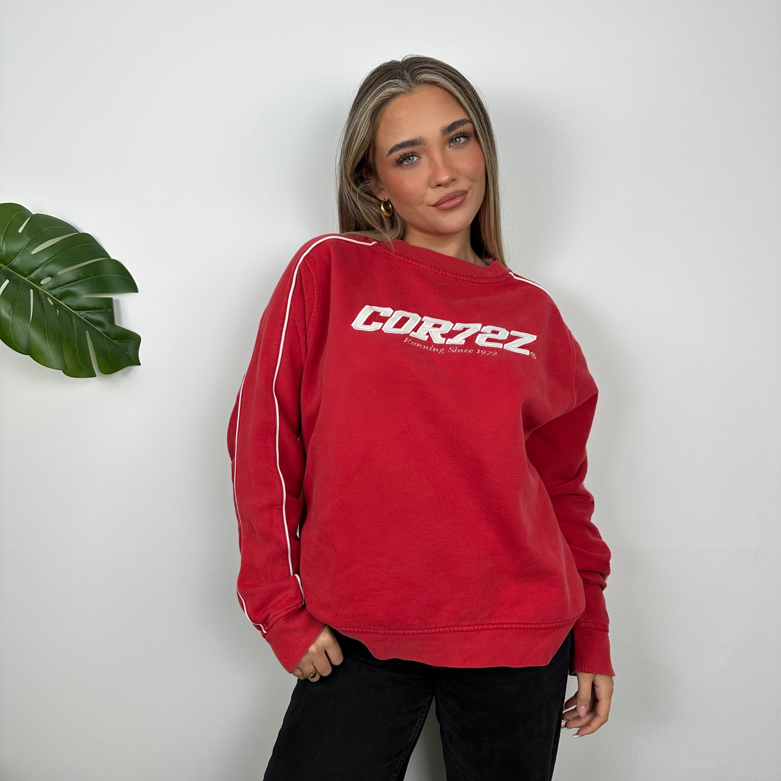 Nike Cortez RARE Red Embroidered Spell Out Sweatshirt (L)