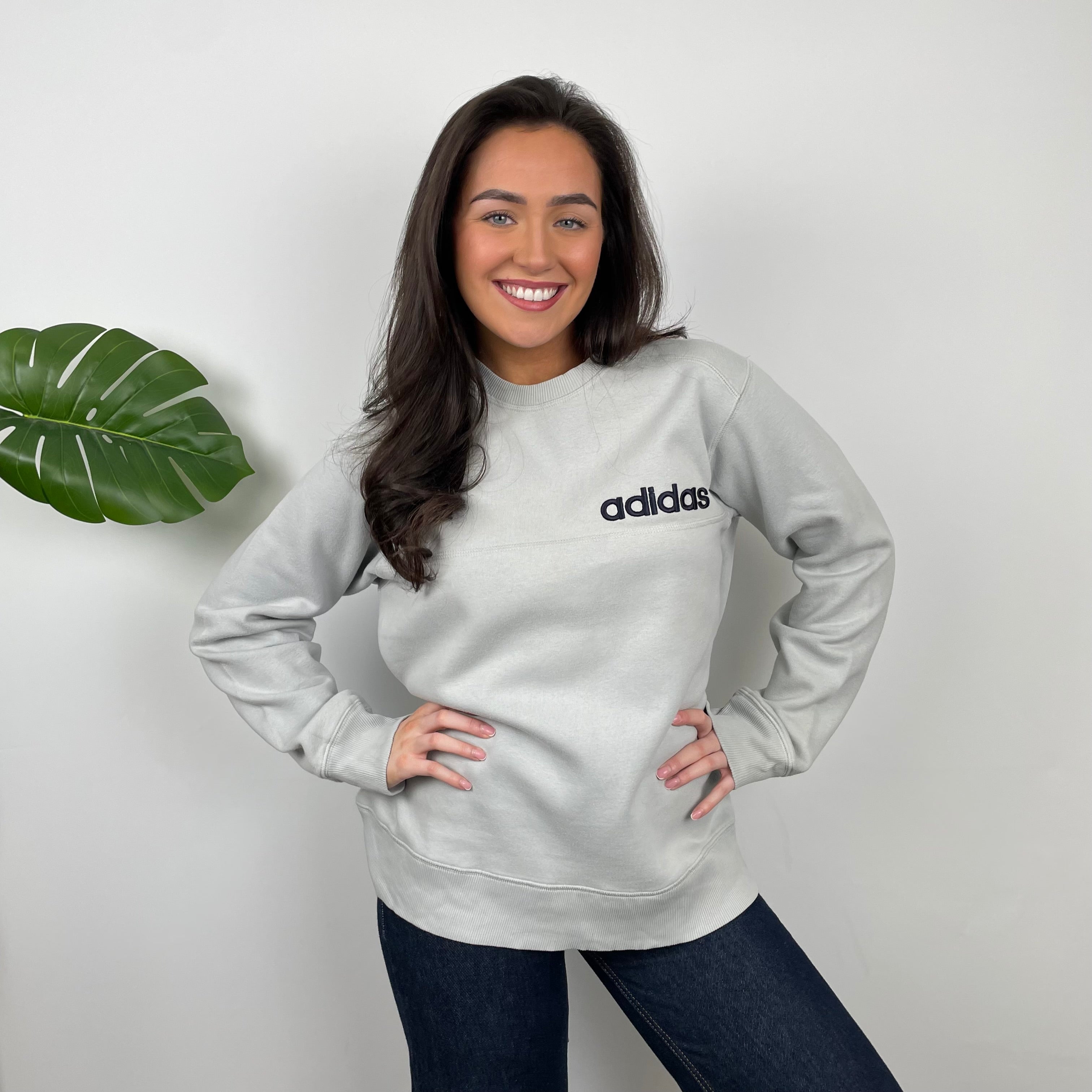 Adidas Grey Embroidered Spell Out Sweatshirt (L)