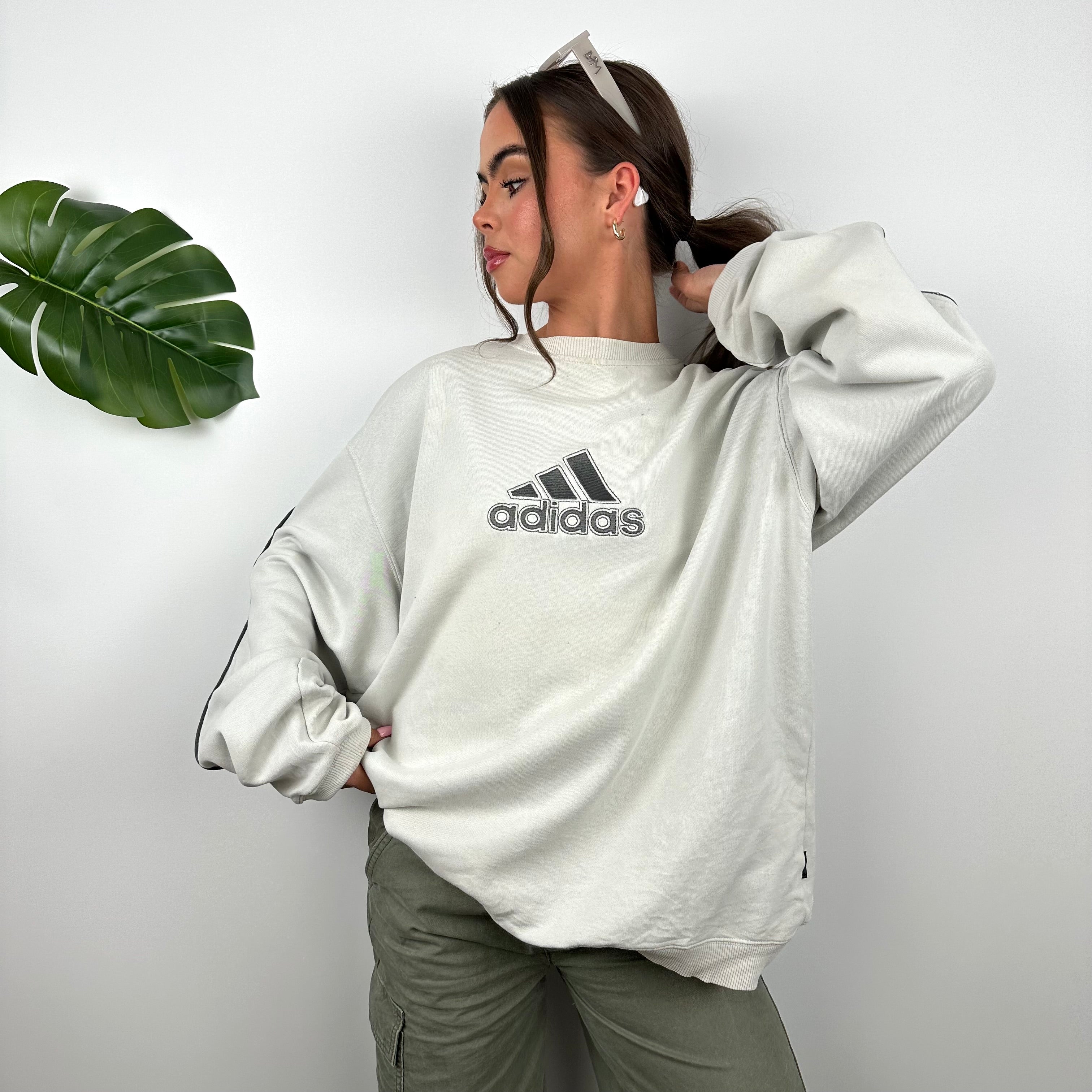 Adidas Grey Embroidered Spell Out Sweatshirt (M)