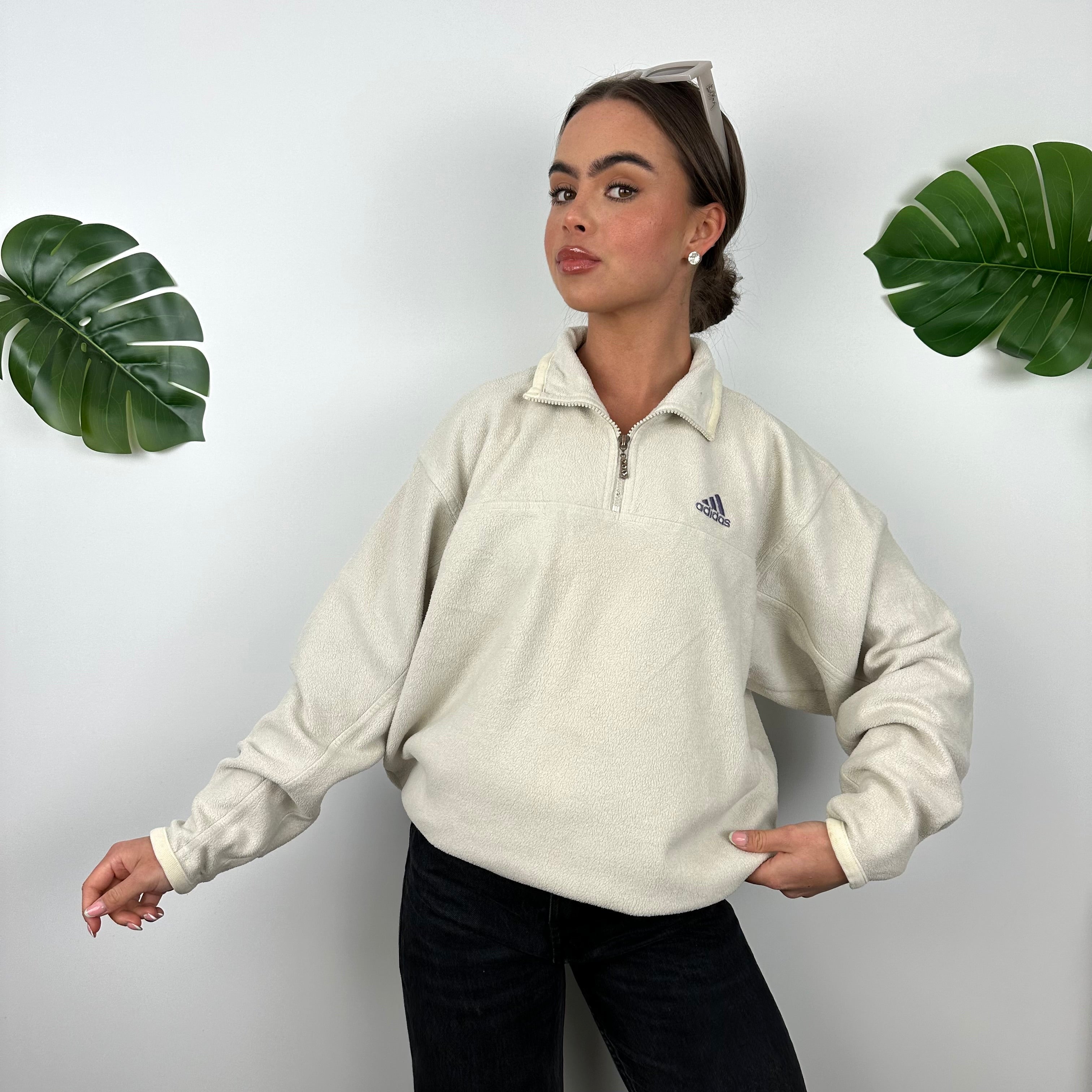 Adidas Cream Teddy Bear Fleece Quarter Zip Sweatshirt (L)