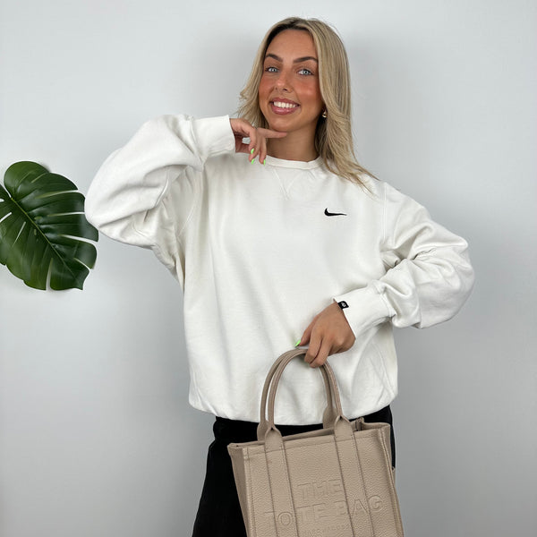 Nike White Embroidered Swoosh Sweatshirt (L)