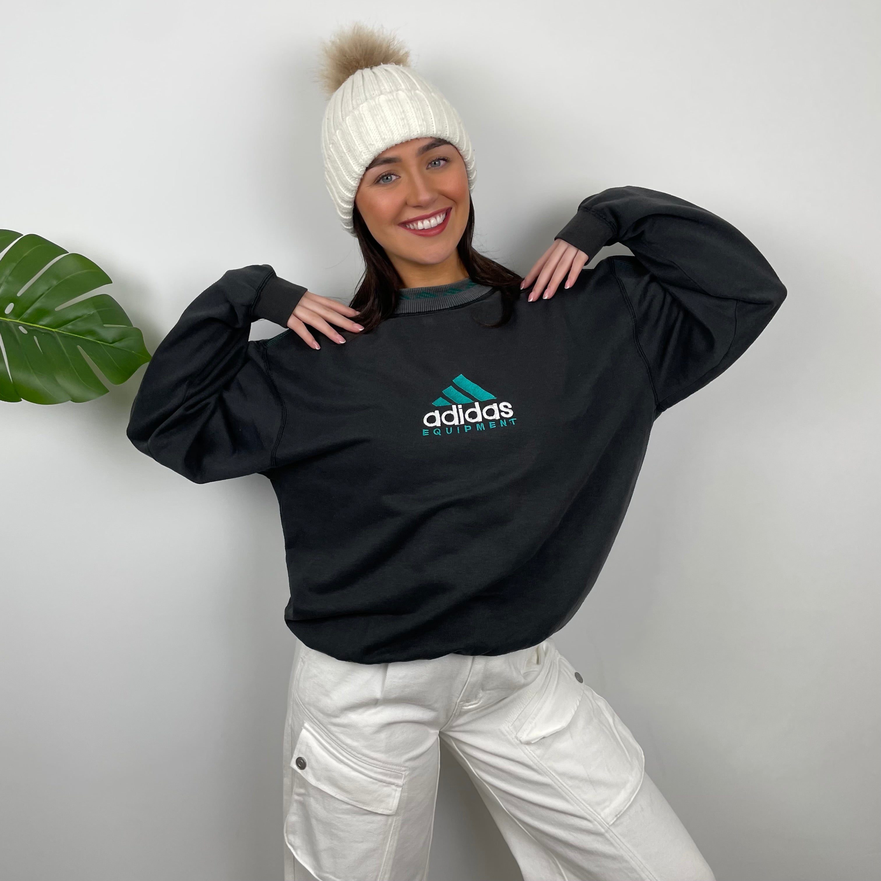 Adidas Equipment Black Embroidered Spell Out Sweatshirt (L)