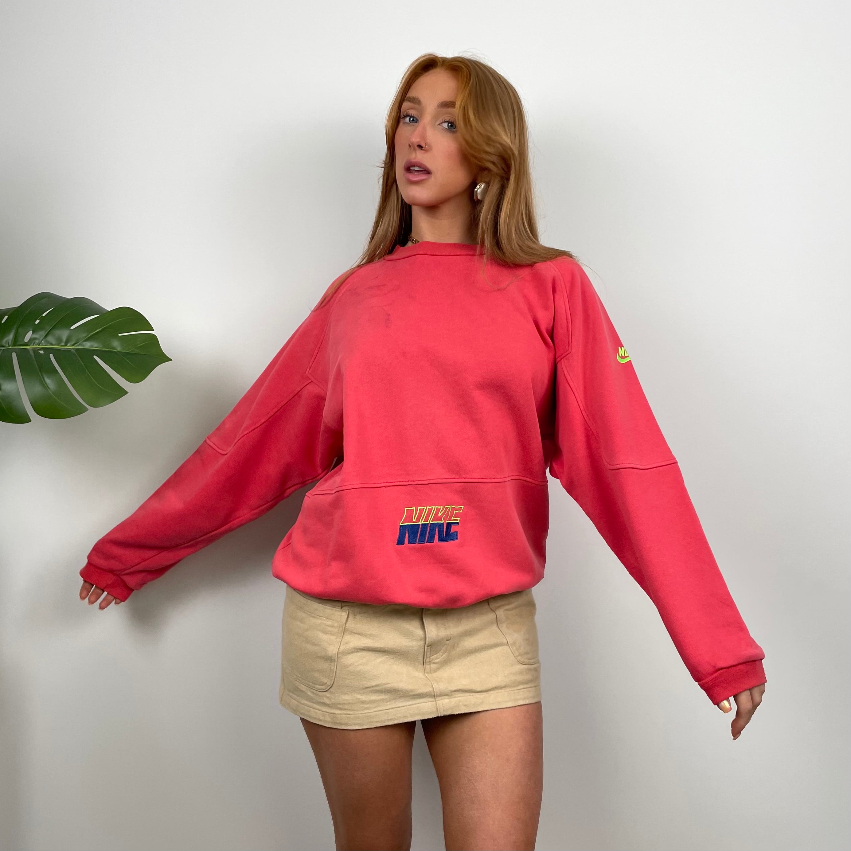 Nike Coral Embroidered Spell Out Sweatshirt (M)