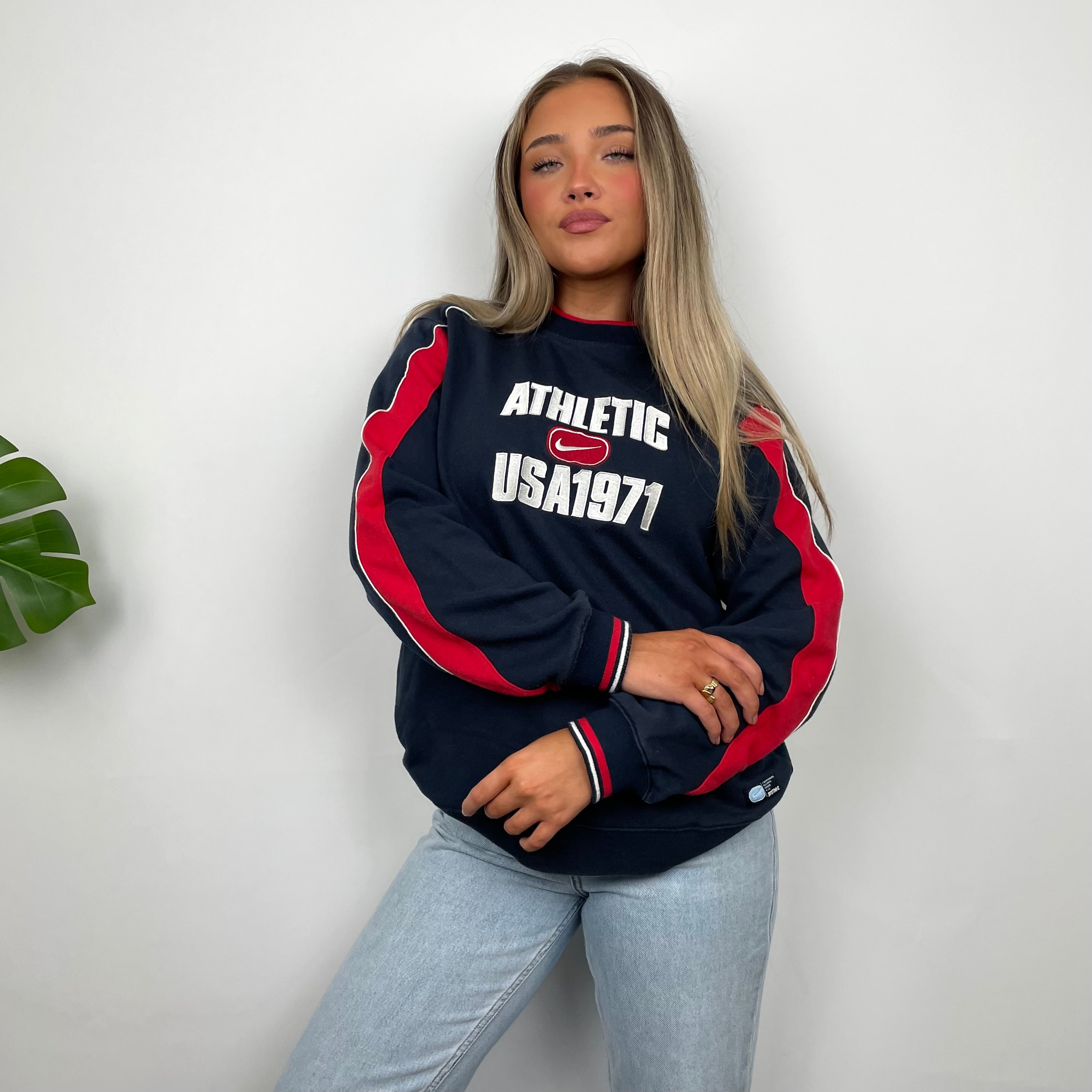 Nike Athletic Navy Embroidered Spell Out Sweatshirt (S)