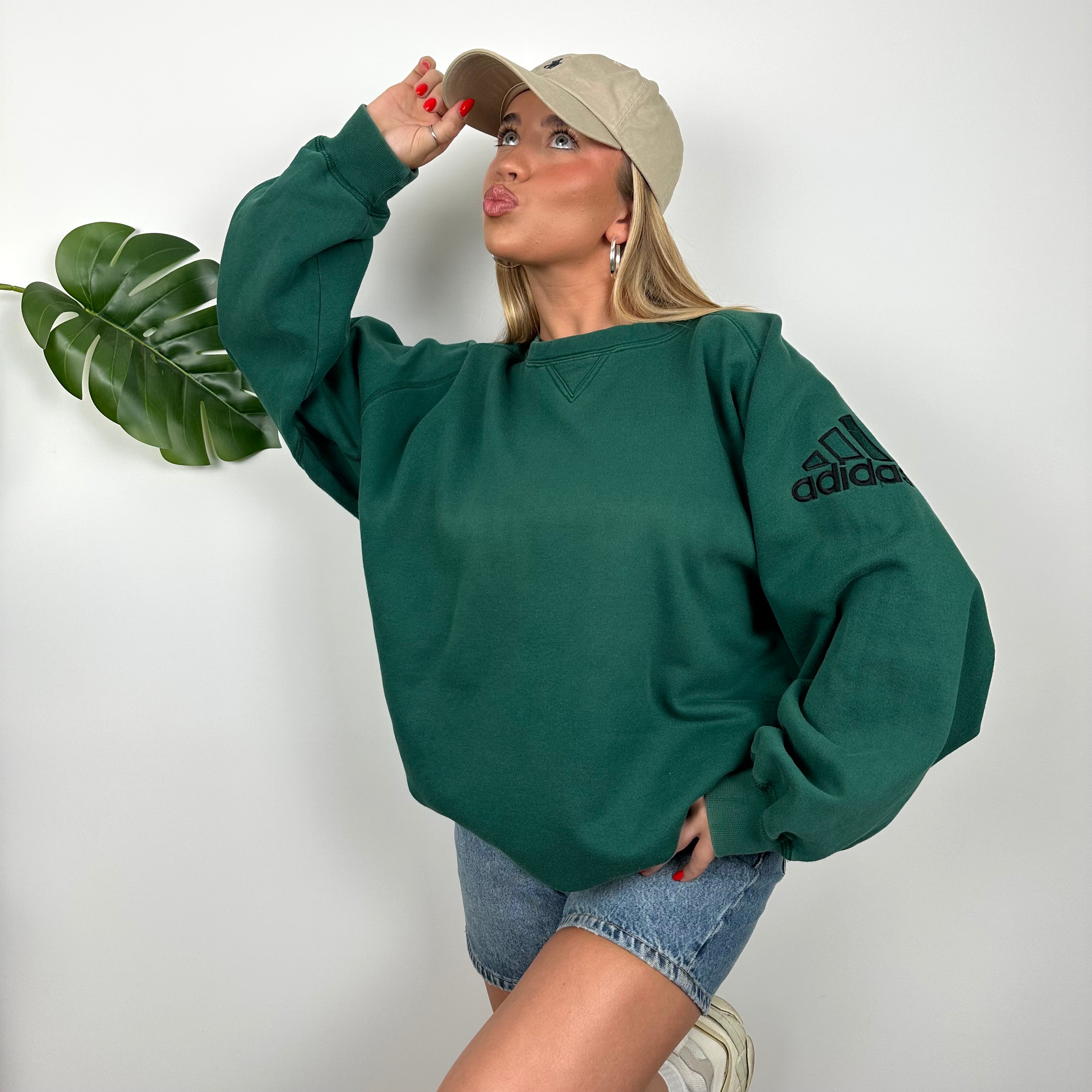 Adidas Green Embroidered Spell Out Sweatshirt (XXL)