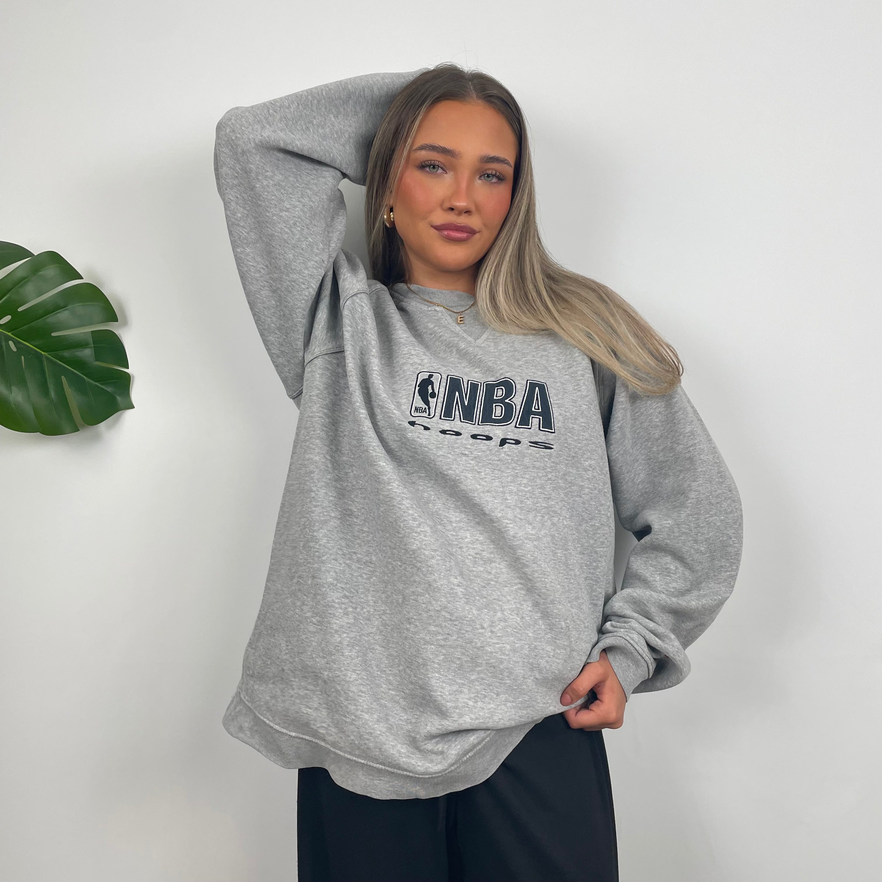 NBA RARE Grey Embroidered Spell Out Sweatshirt (XL)