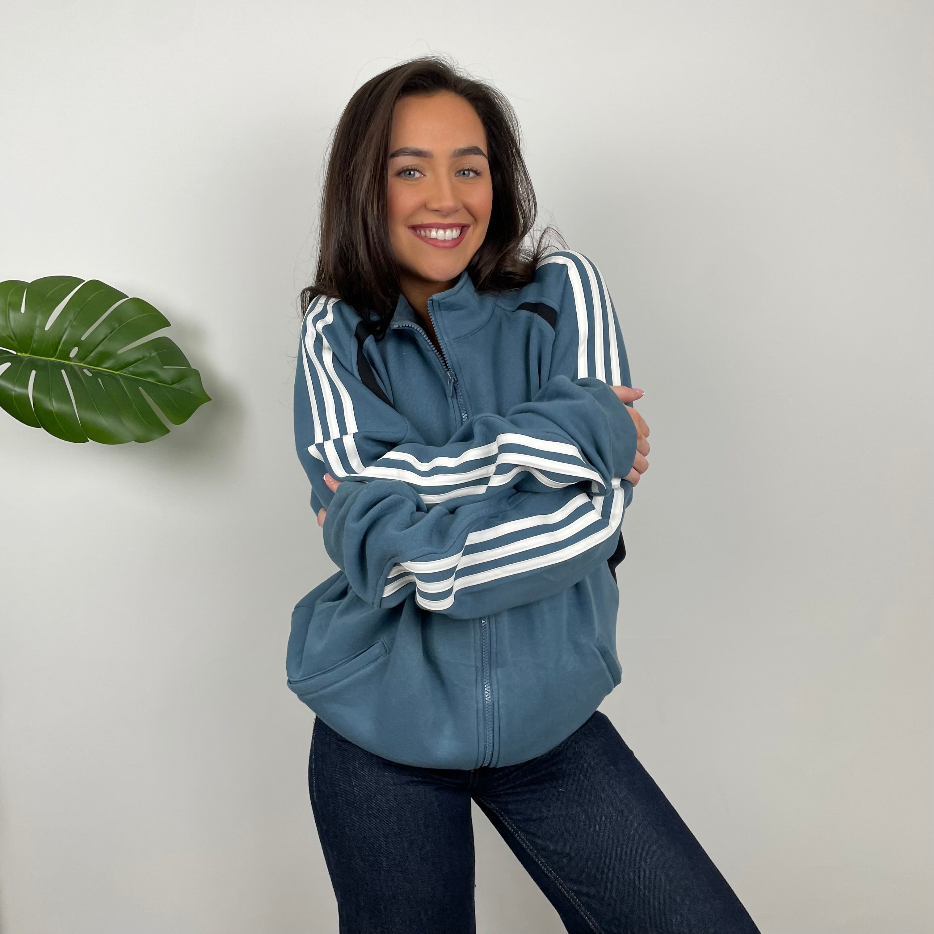 Adidas RARE Baby Blue Embroidered Spell Out Zip Up Hoodie Jacket (XL)