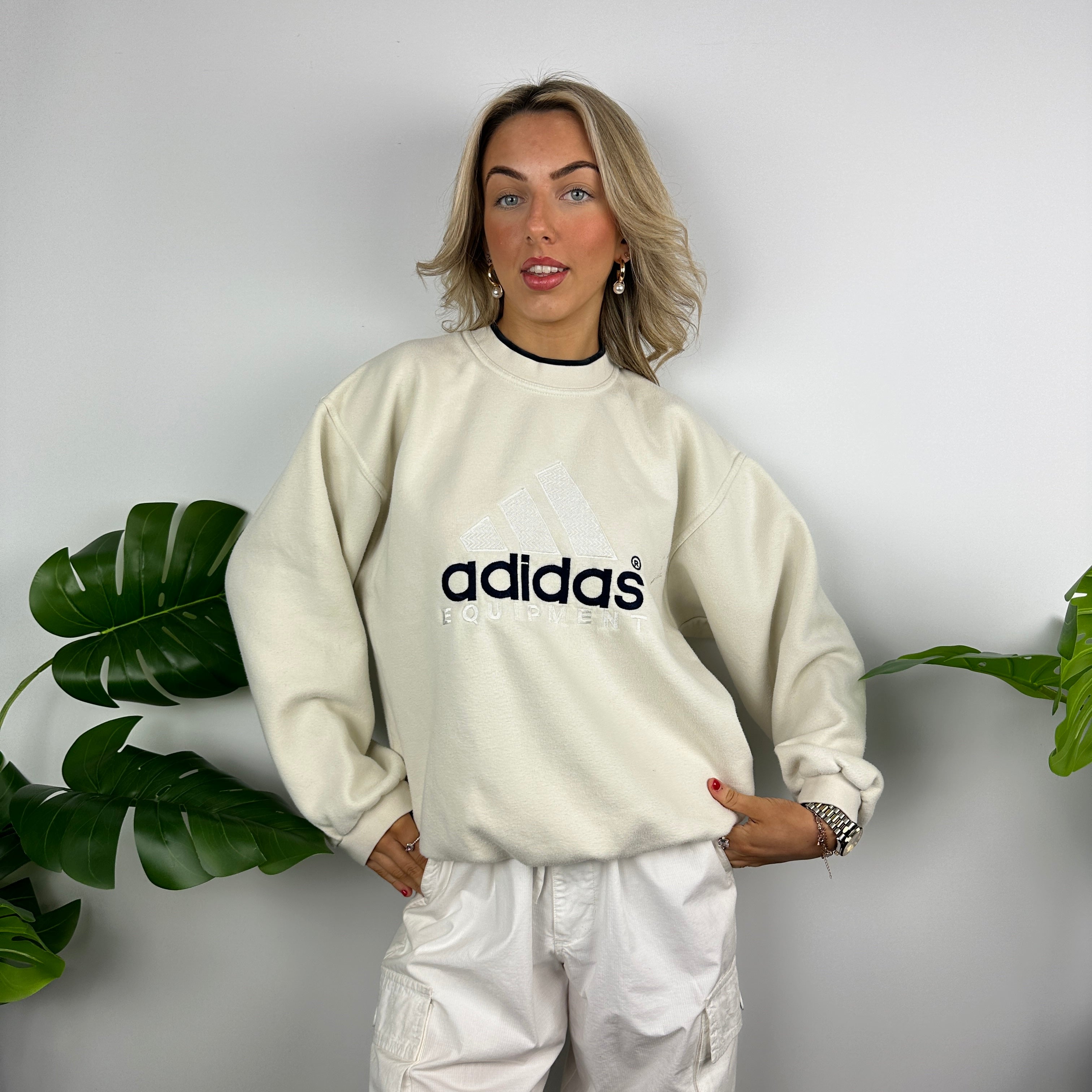 Adidas Equipment RARE Cream Embroidered Spell Out Sweatshirt (M)