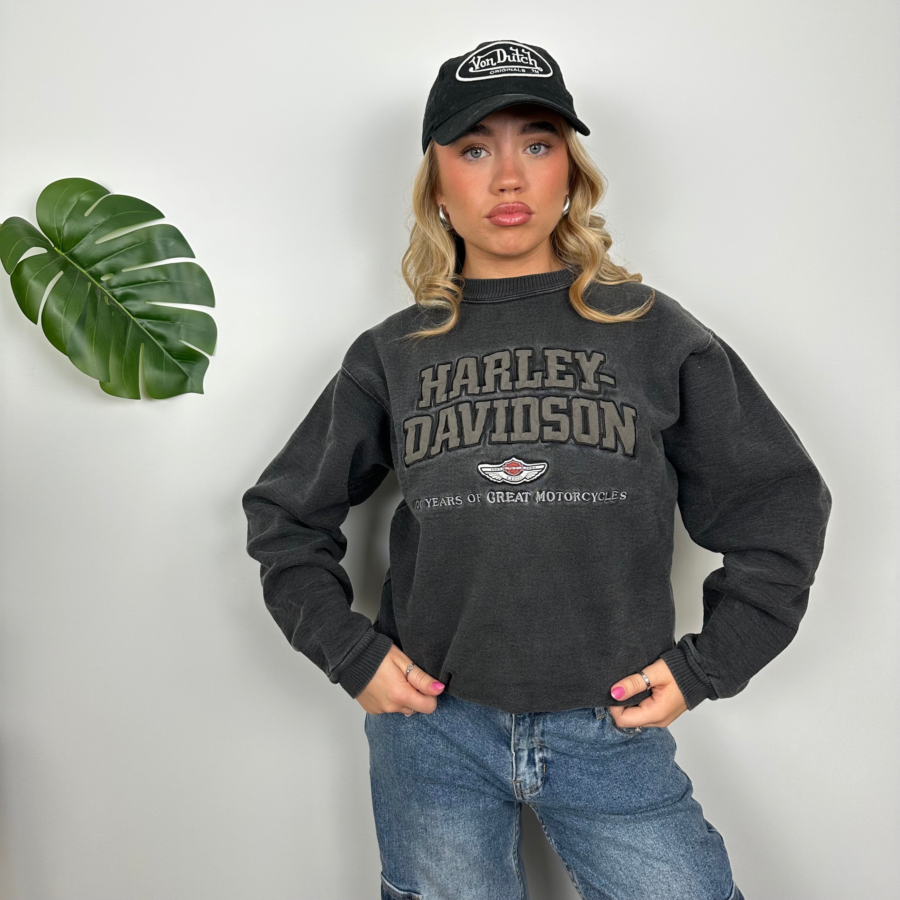 Harley Davidson Black Embroidered Spell Out Sweatshirt (M)