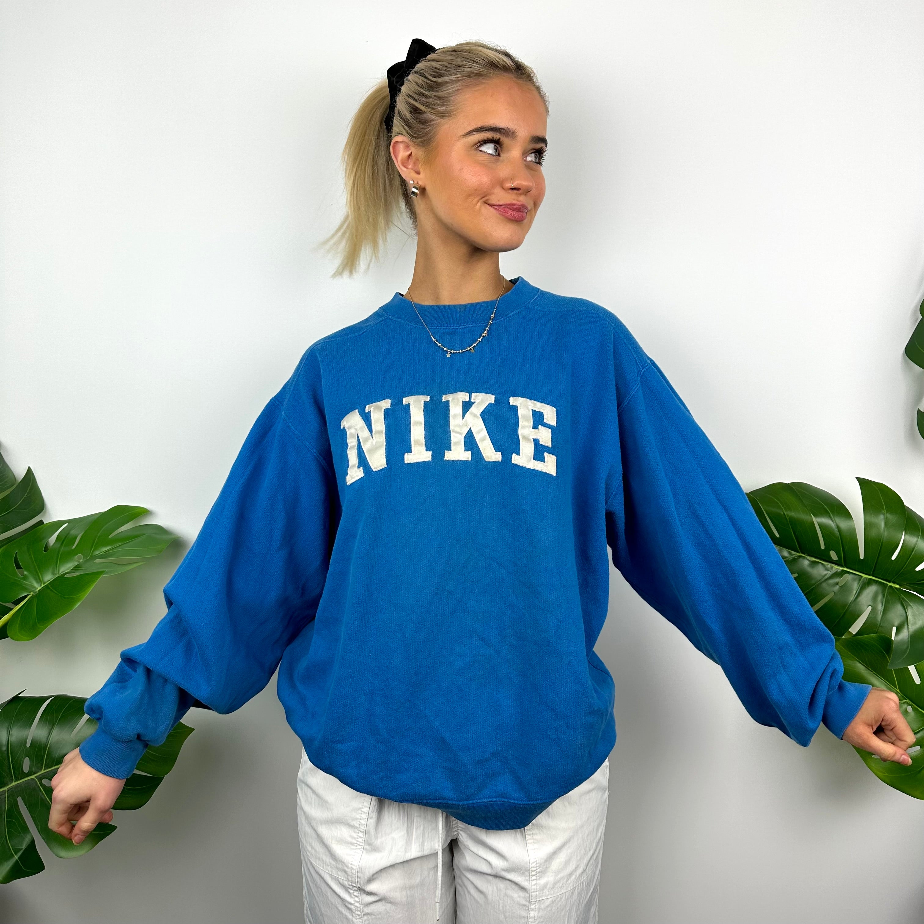 Nike Blue Embroidered Spell Out Sweatshirt (M)