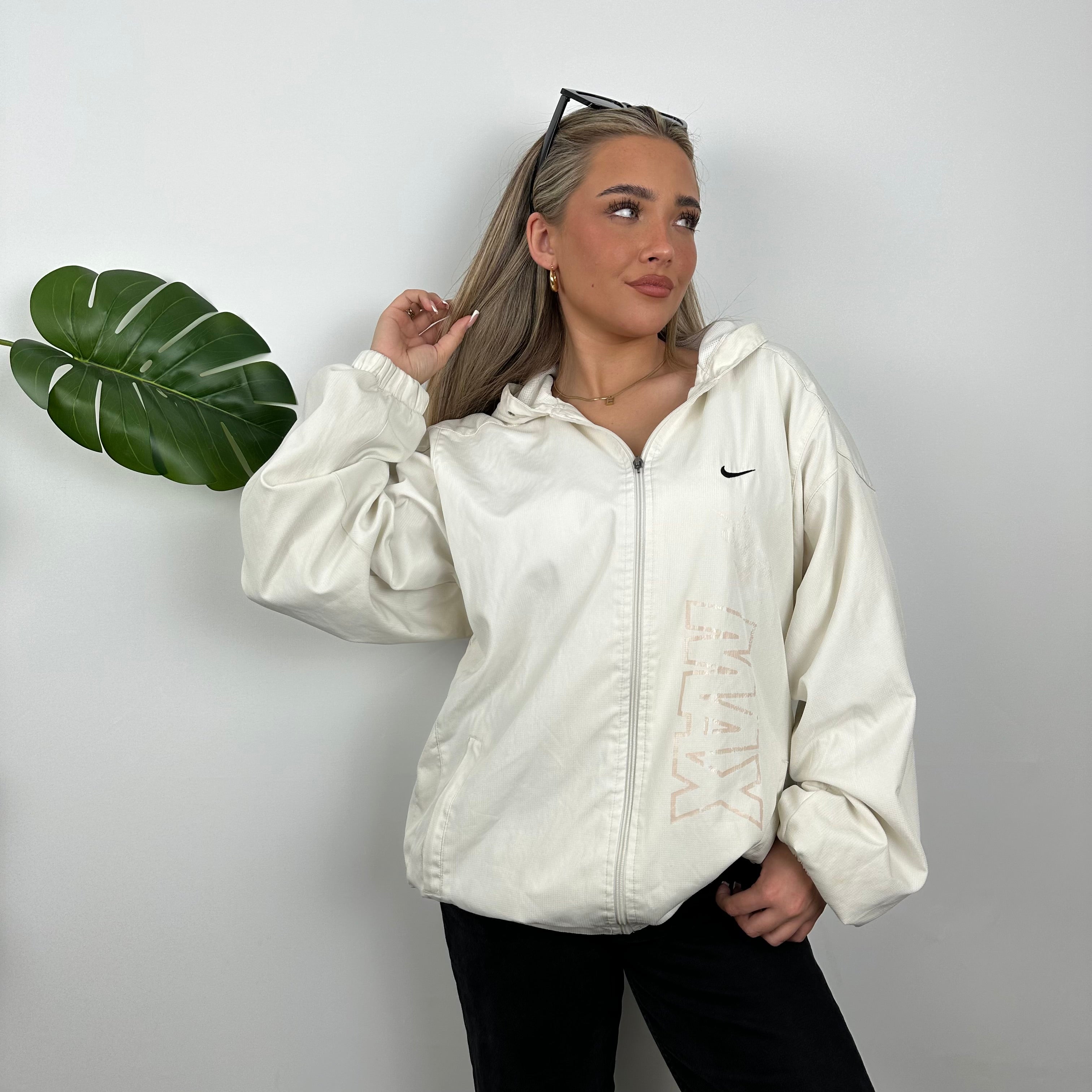 Nike Air Max White Embroidered Swoosh Zip Up Windbreaker Jacket (L)