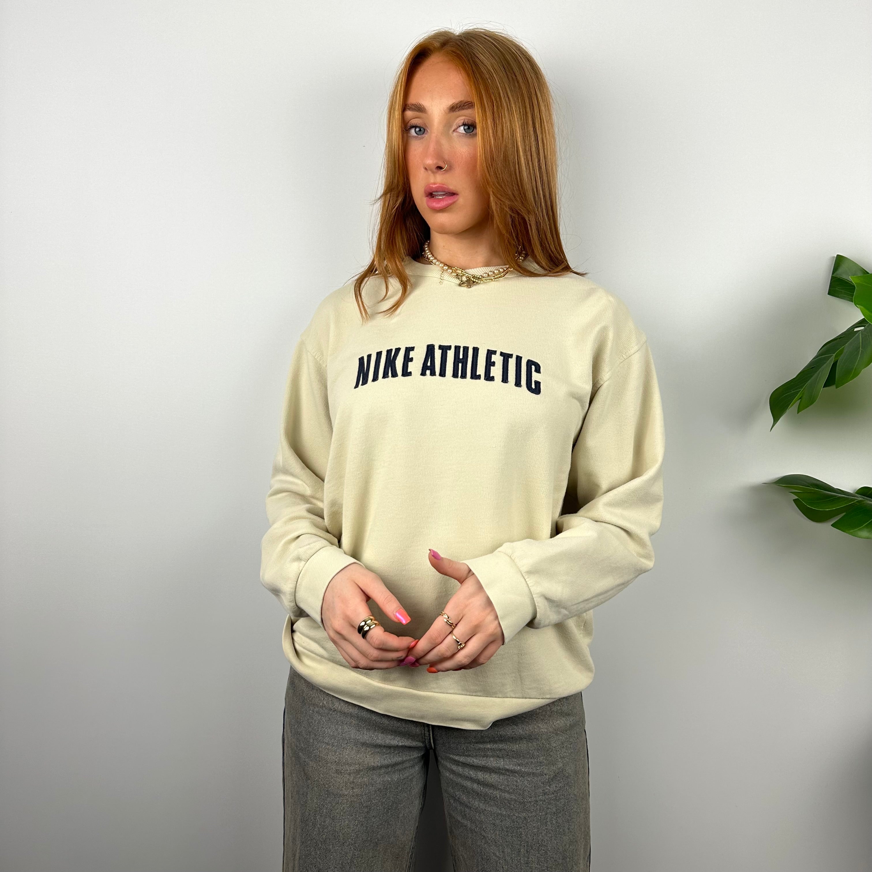 Nike Athletic RARE Cream Embroidered Spell Out Sweatshirt (S)