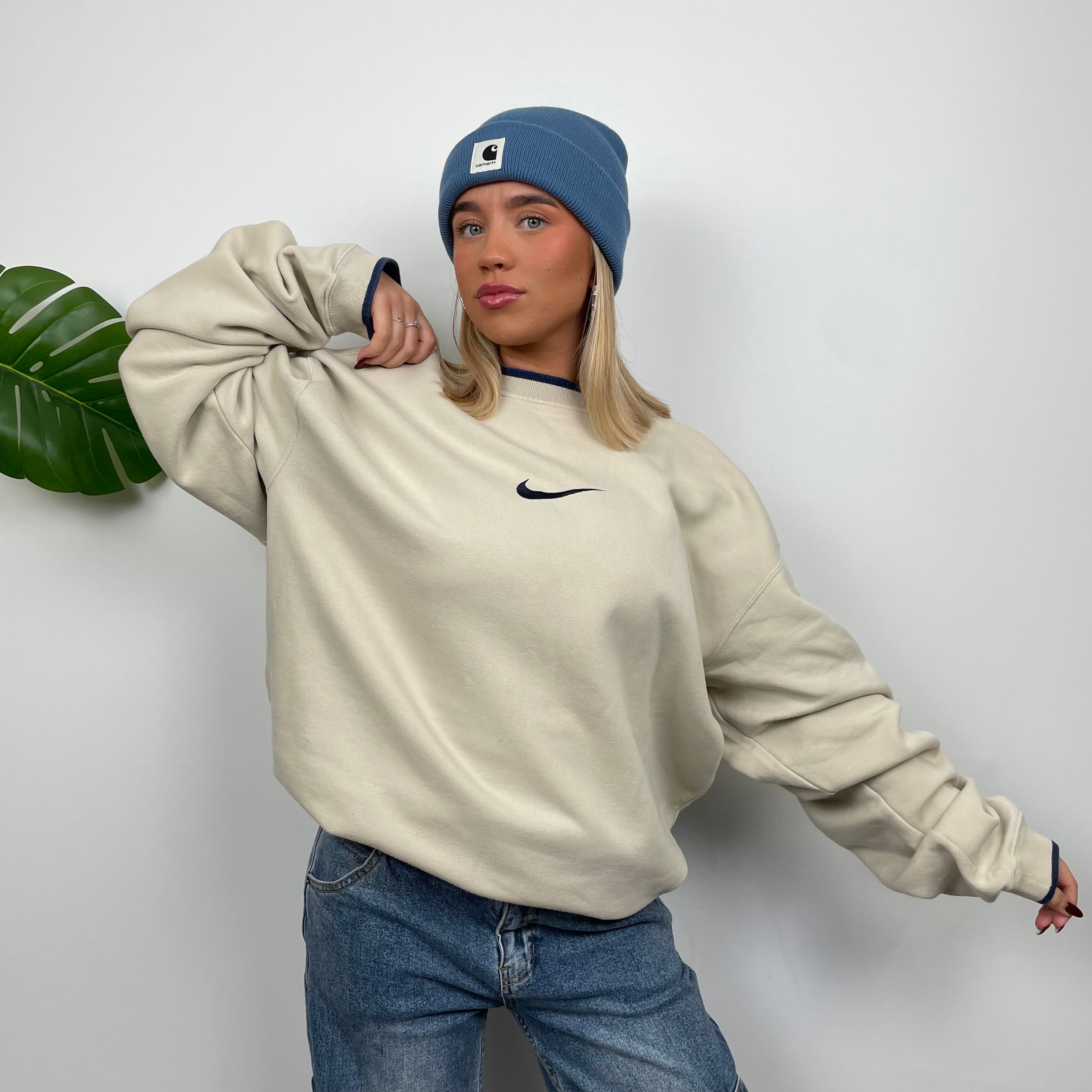 Nike Cream Embroidered Swoosh Sweatshirt (XXL)