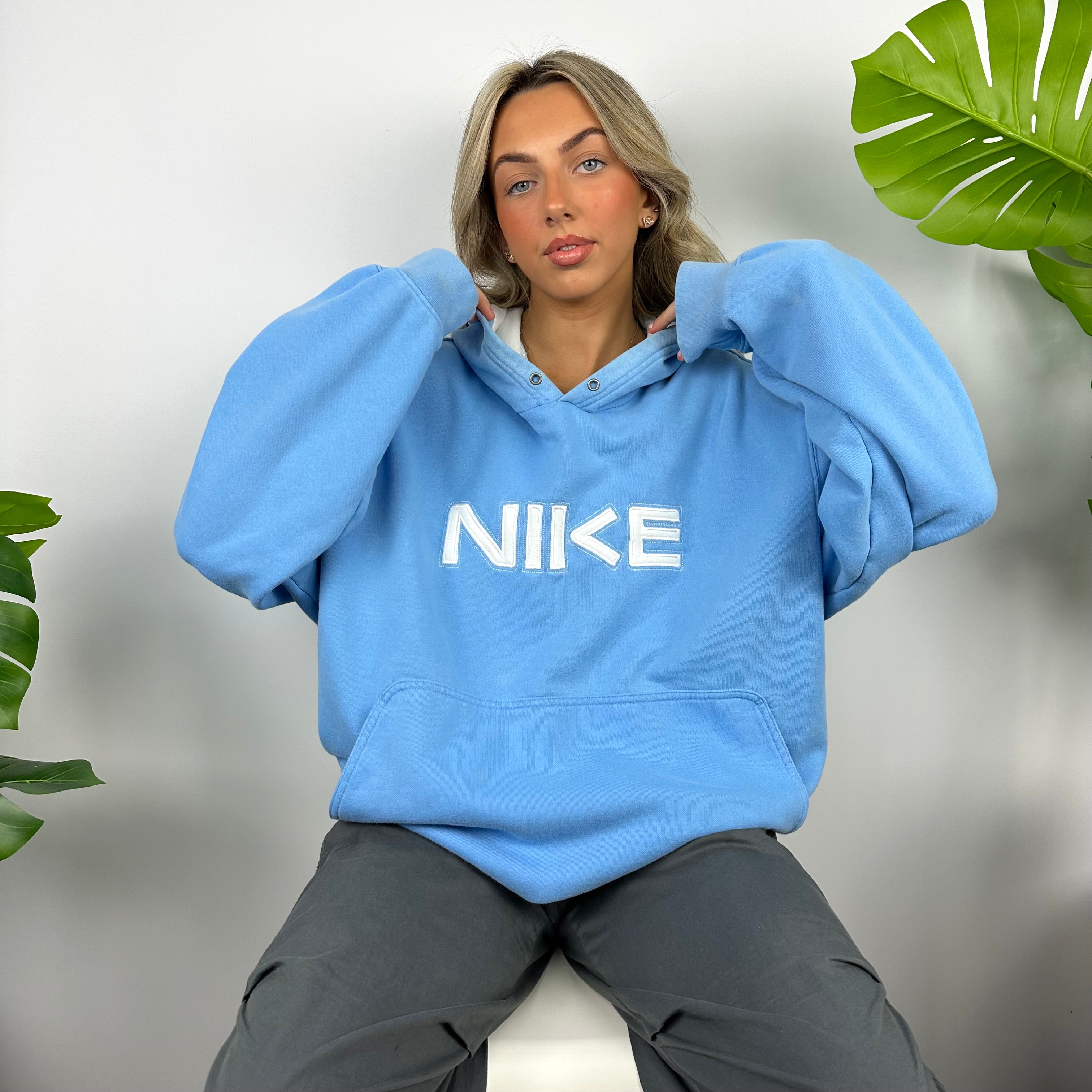 Nike Blue Embroidered Spell Out Hoodie (XL)