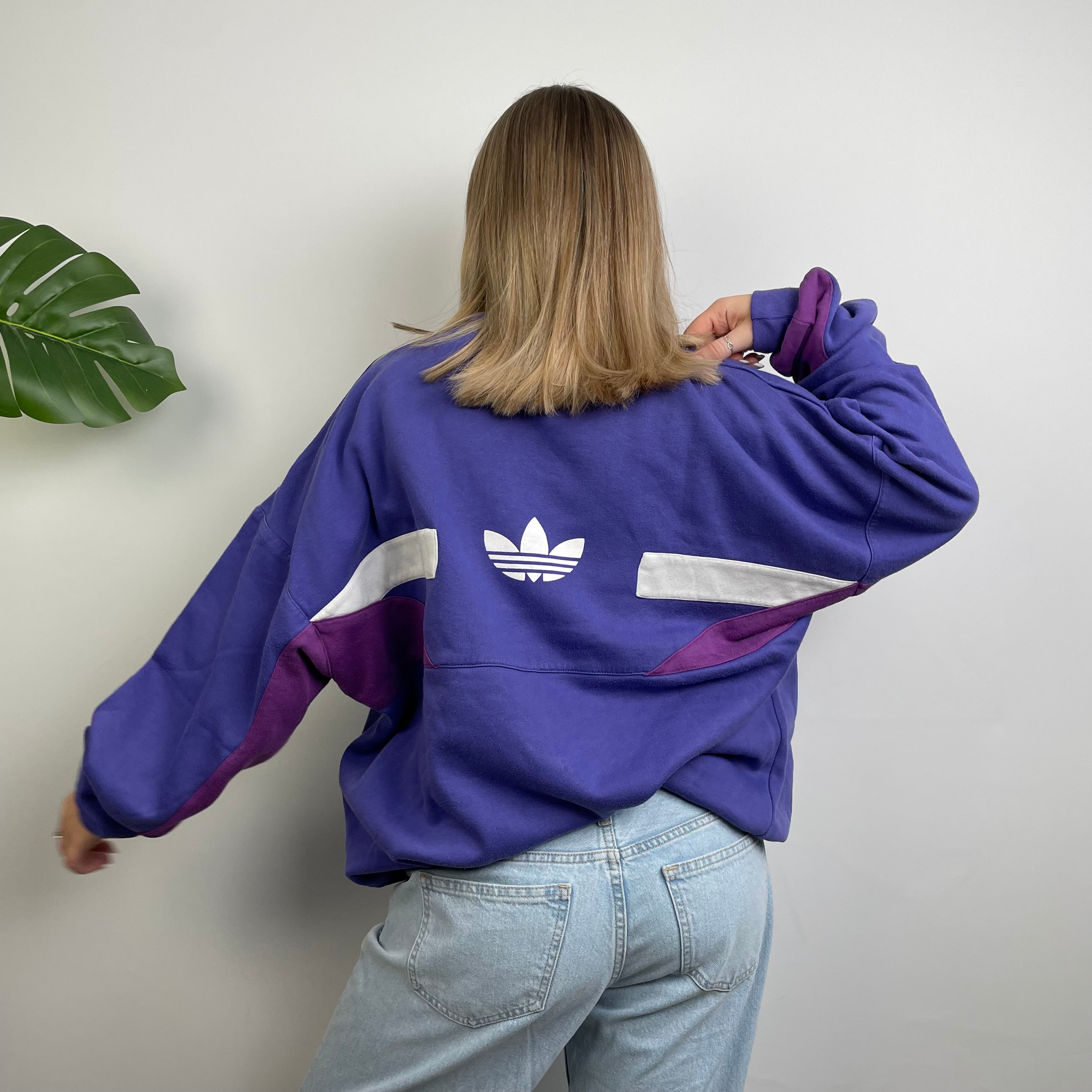 Adidas Blue Colour Block Embroidered Spell Out Sweatshirt (L)