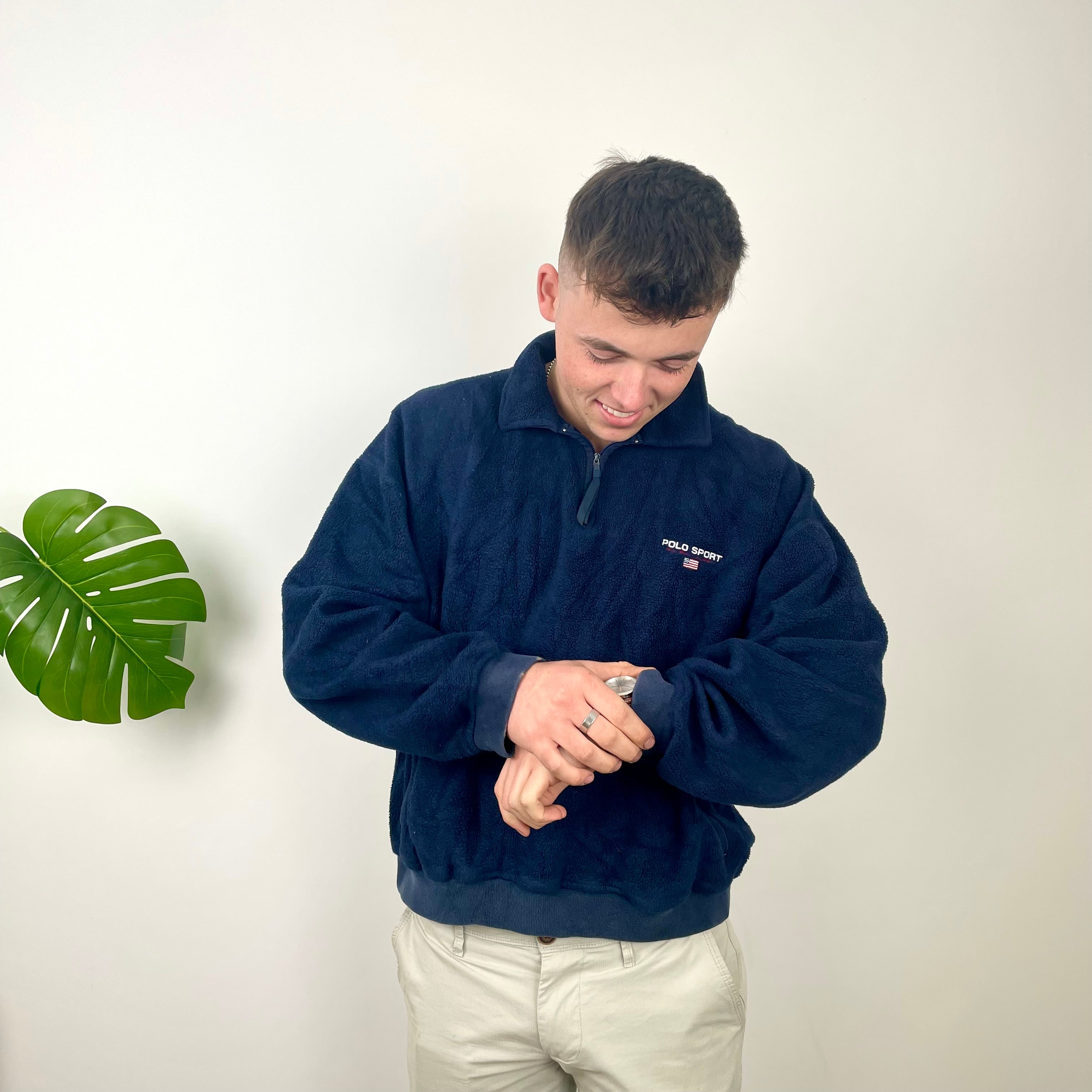 Polo Sport Ralph Lauren Navy Embroidered Spell Out Teddy Bear Fleece Jacket (S)