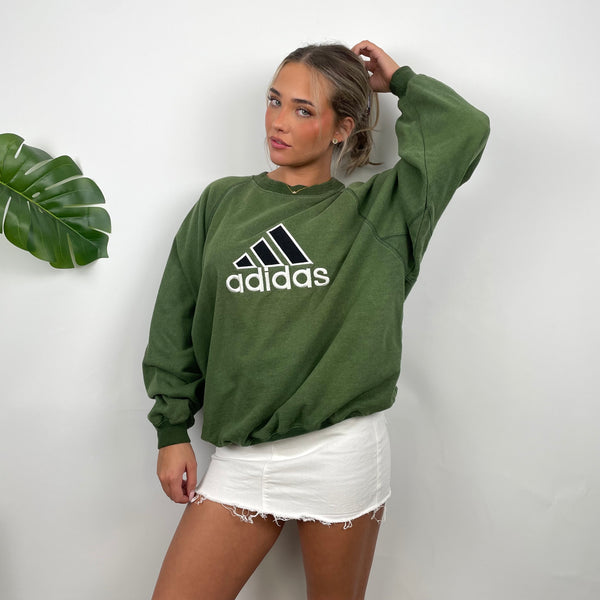 Adidas Forest Green Embroidered Spell Out Sweatshirt (M)