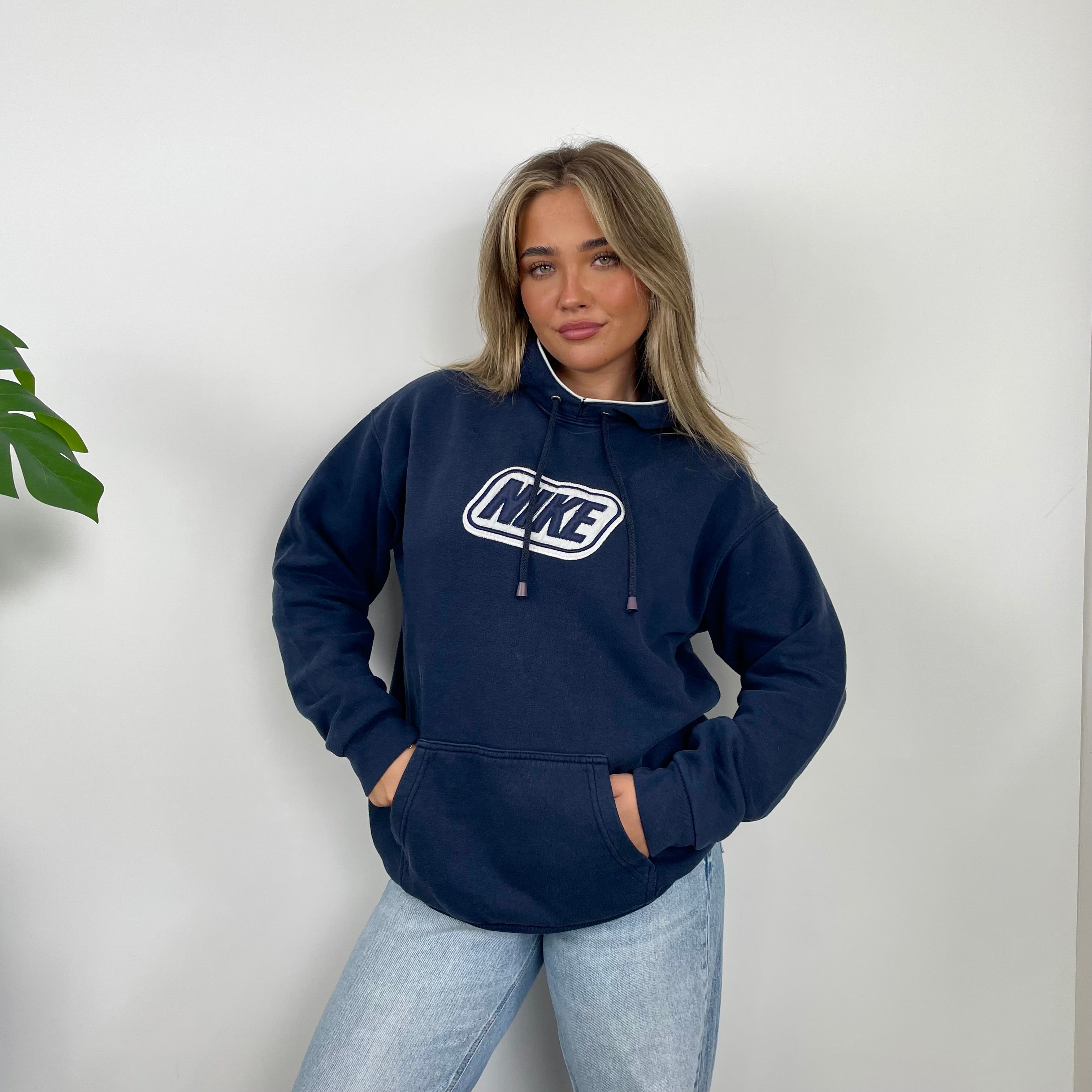 Nike Navy Embroidered Spell Out Hoodie (M)