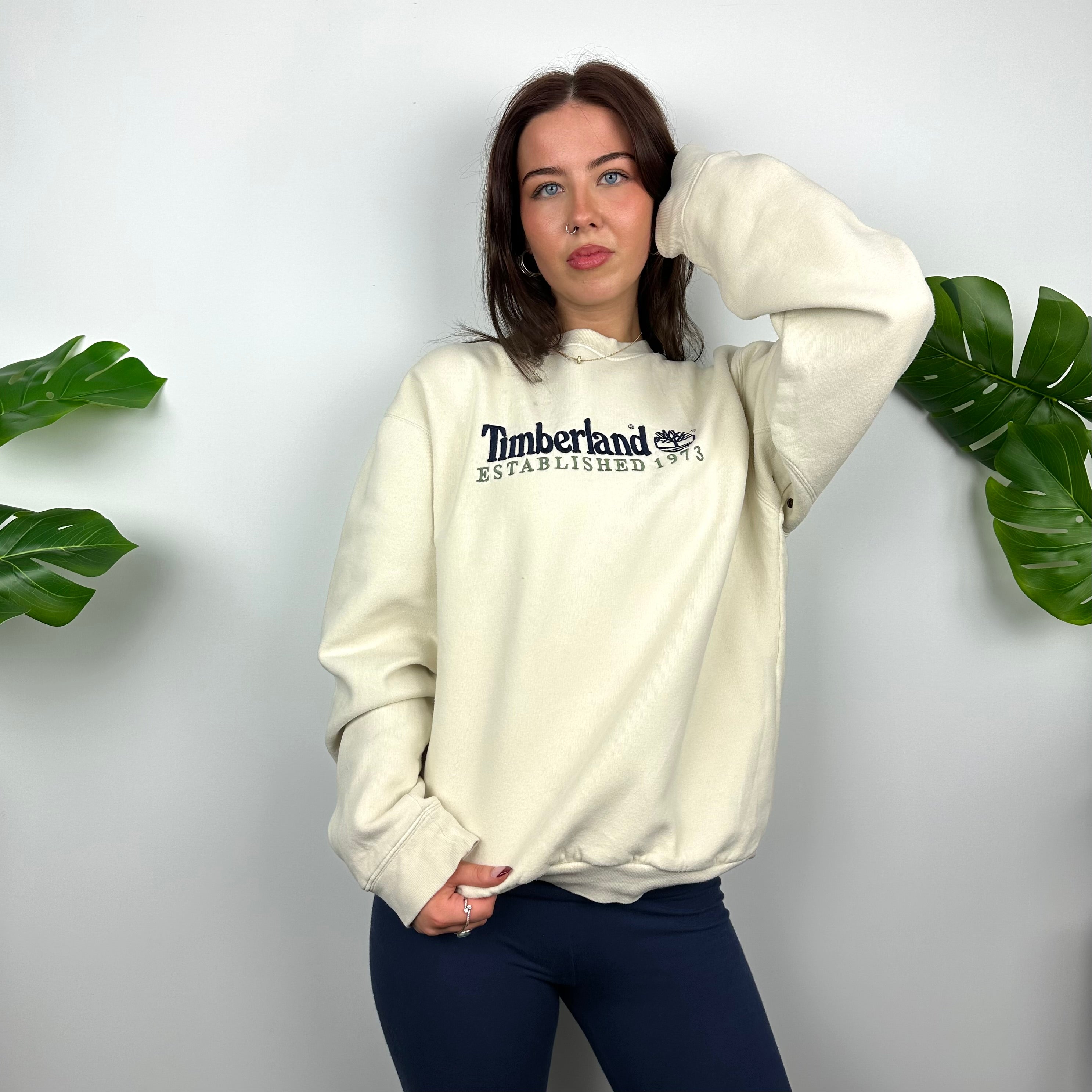 Timberland Cream Embroidered Spell Out Sweatshirt (M)