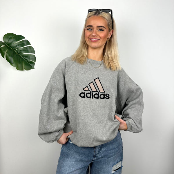 Adidas Grey Embroidered Spell Out Sweatshirt (M)