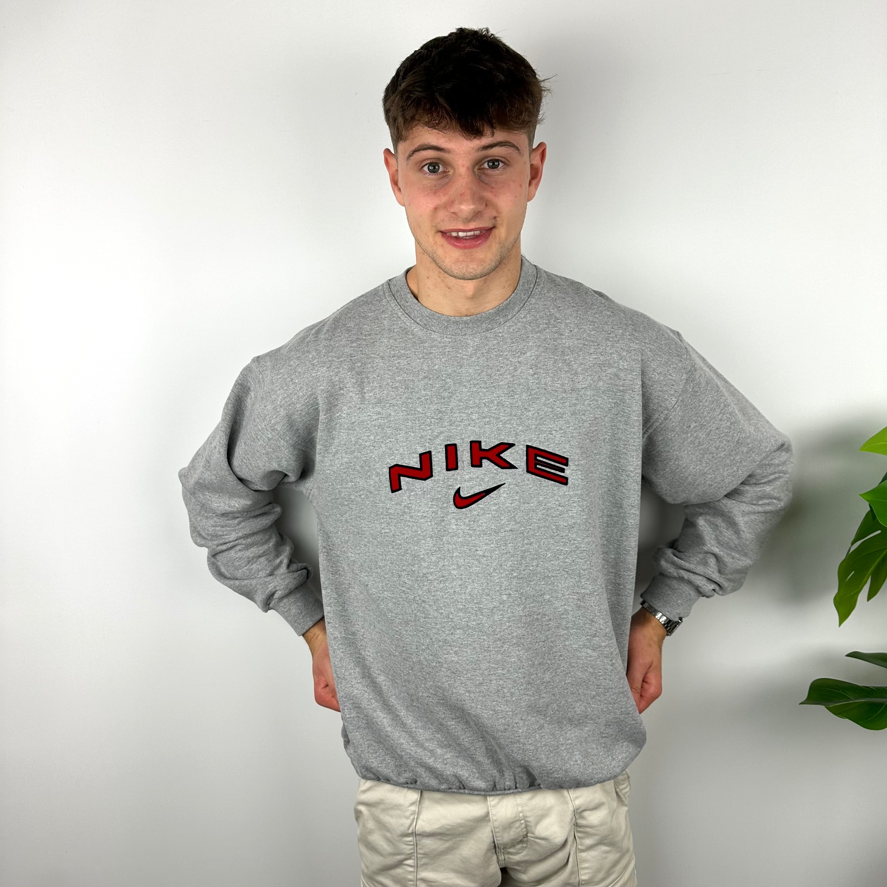 Nike Grey Embroidered Spell Out Sweatshirt (XL)