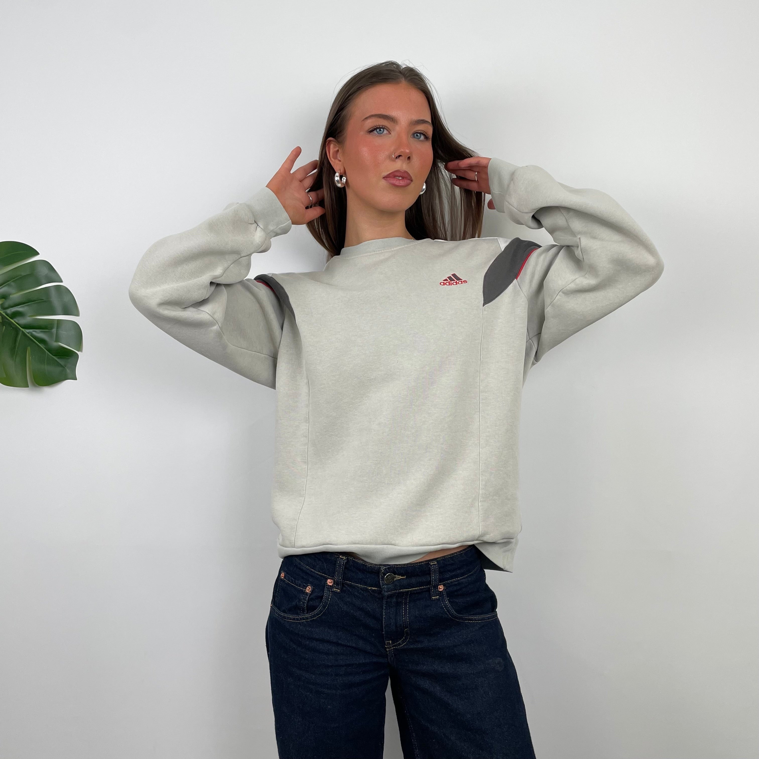 Adidas Cream Embroidered Spell Out Sweatshirt (M)