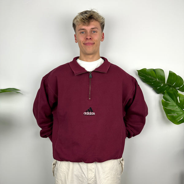 Adidas Equipment RARE Maroon Embroidered Spell Out Quarter Zip Sweatshirt (L)