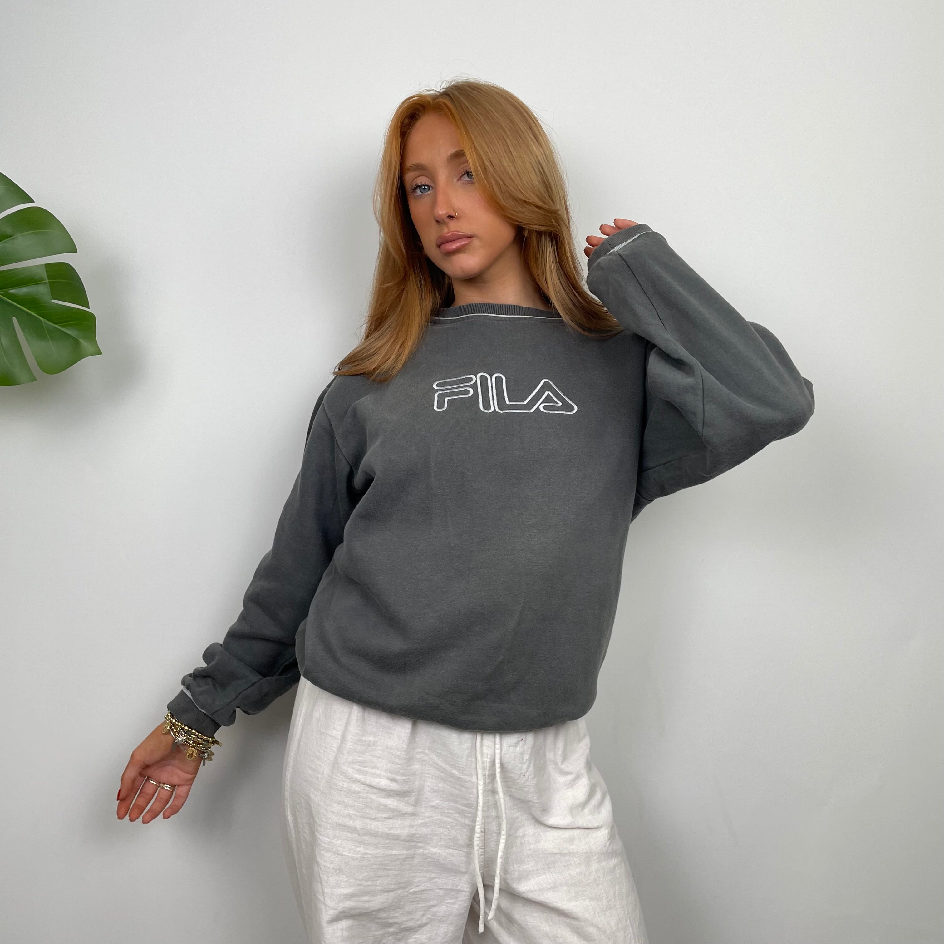 FILA Grey Embroidered Spell Out Sweatshirt (S)