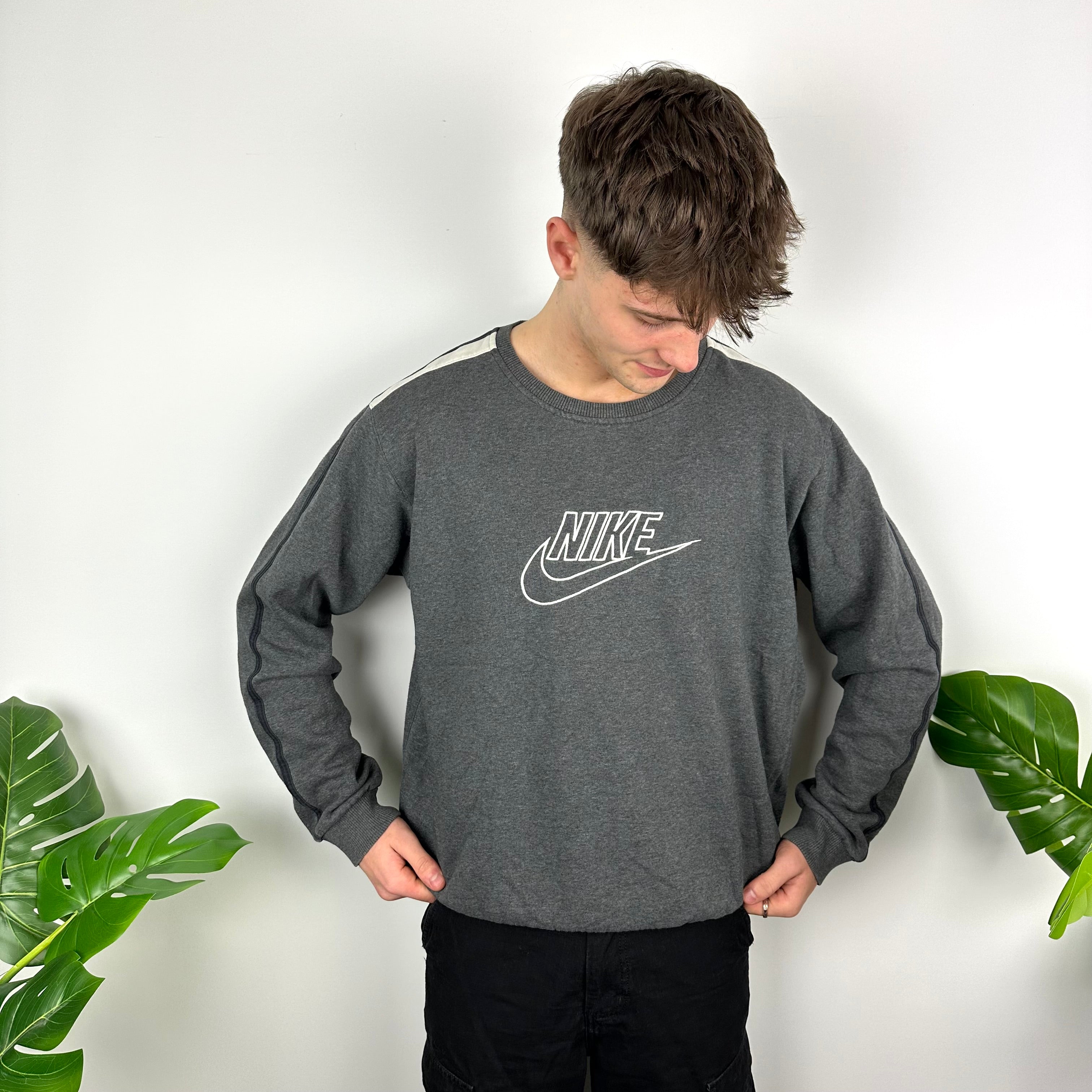 Nike Grey Embroidered Spell Out Sweatshirt (XL)