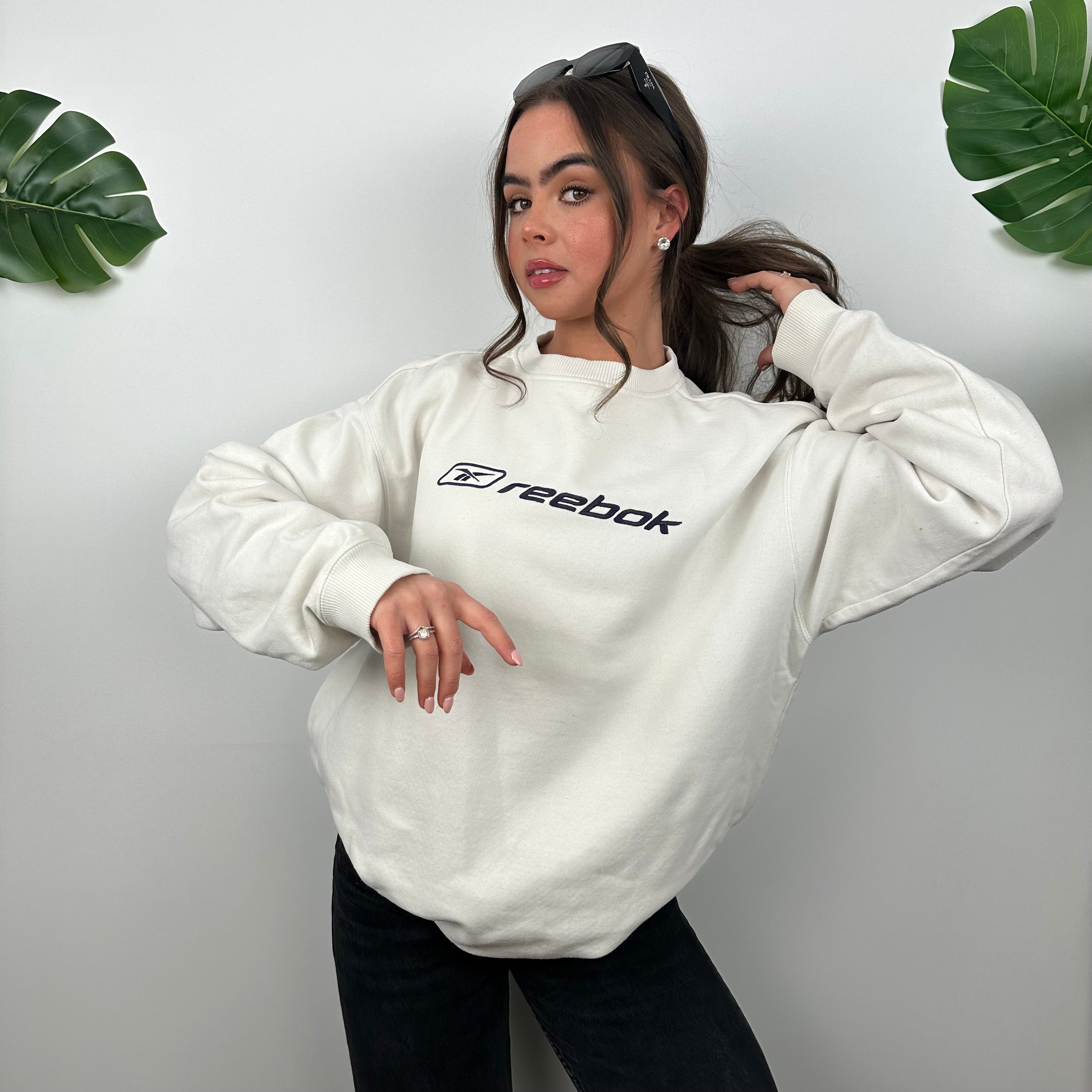 Reebok White Embroidered Spell Out Sweatshirt (M)