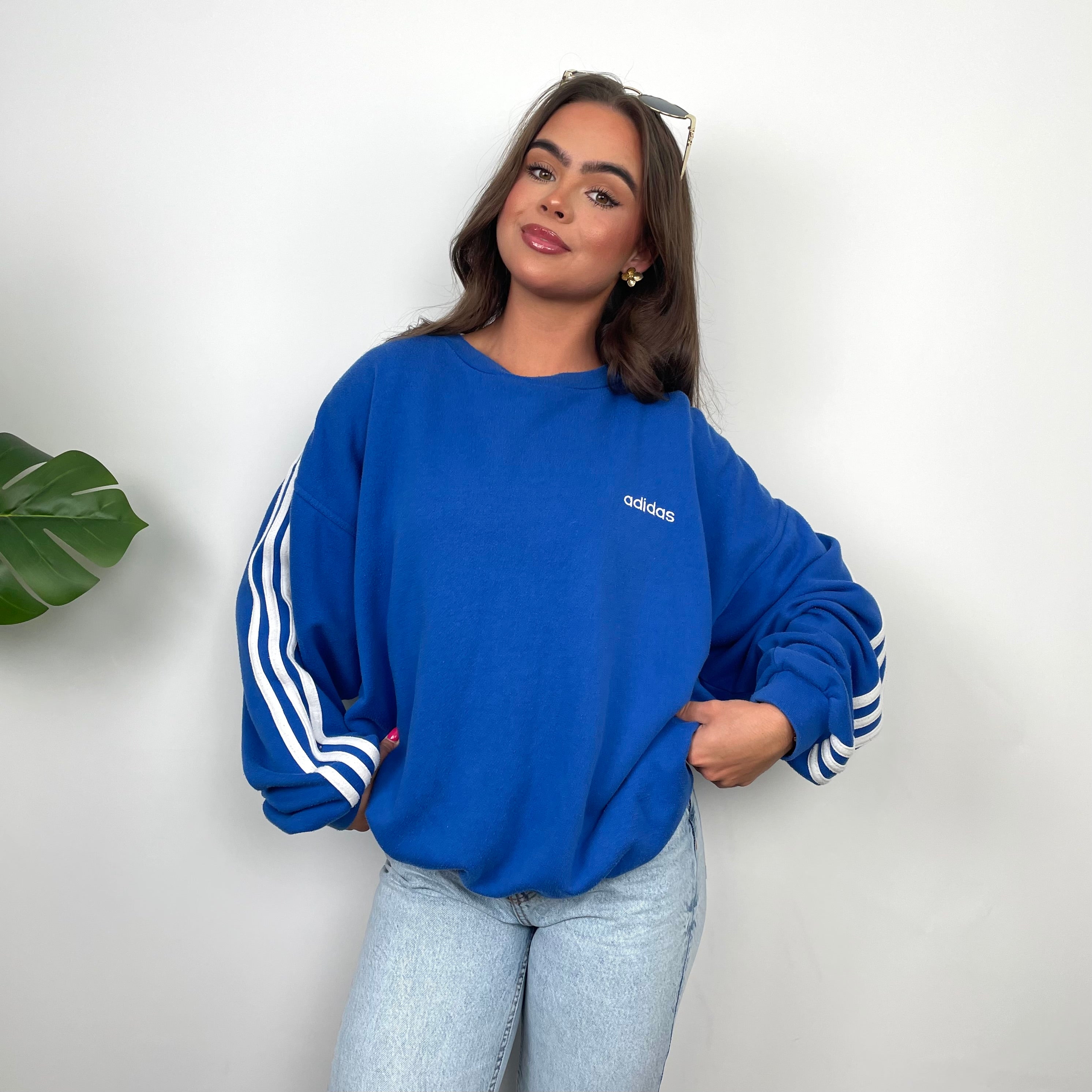 Adidas Blue Embroidered Spell Out Sweatshirt (L)