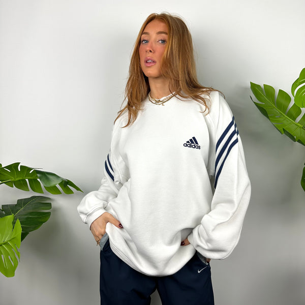 Adidas White Embroidered Spell Out Sweatshirt (L)