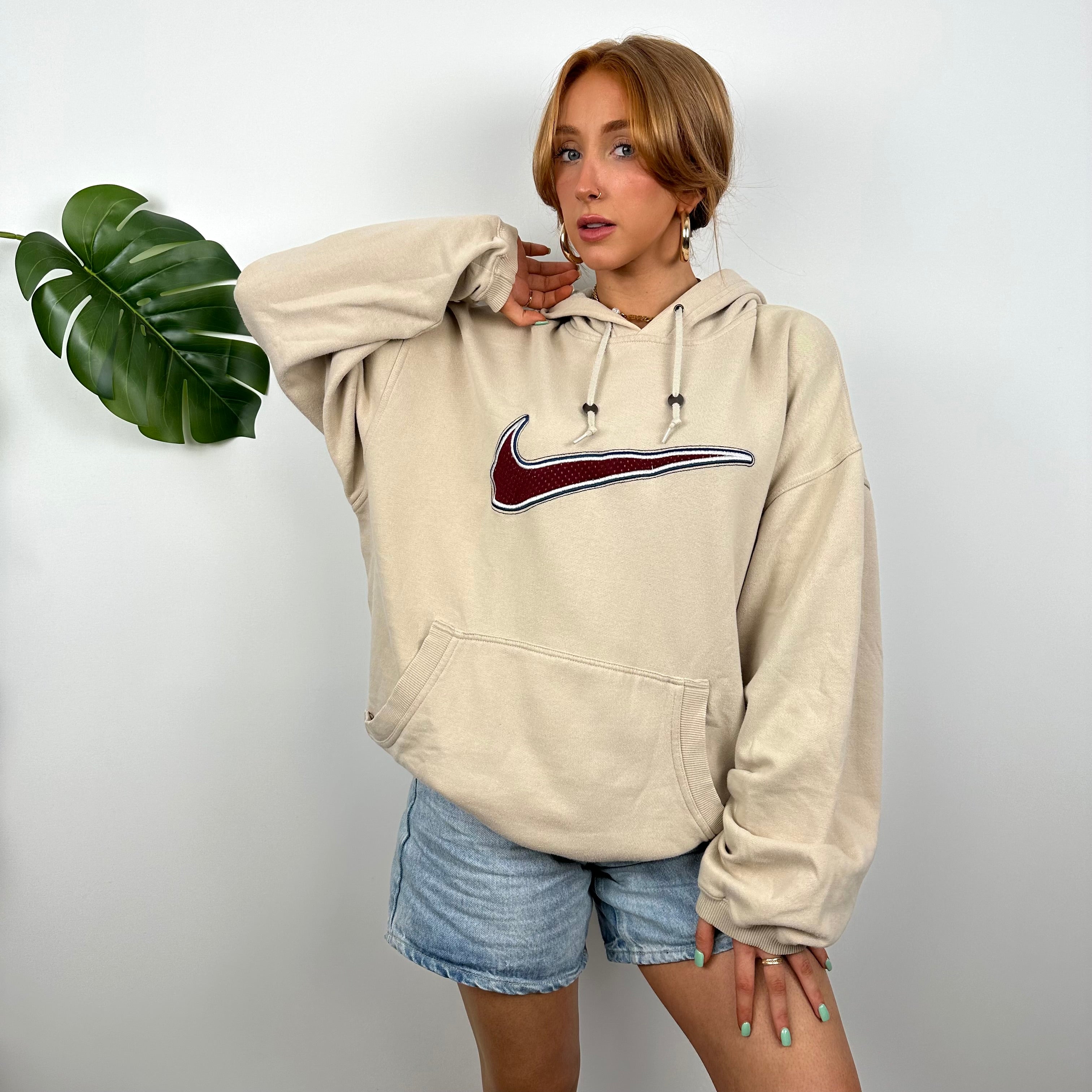 Nike Cream Embroidered Swoosh Hoodie (L)