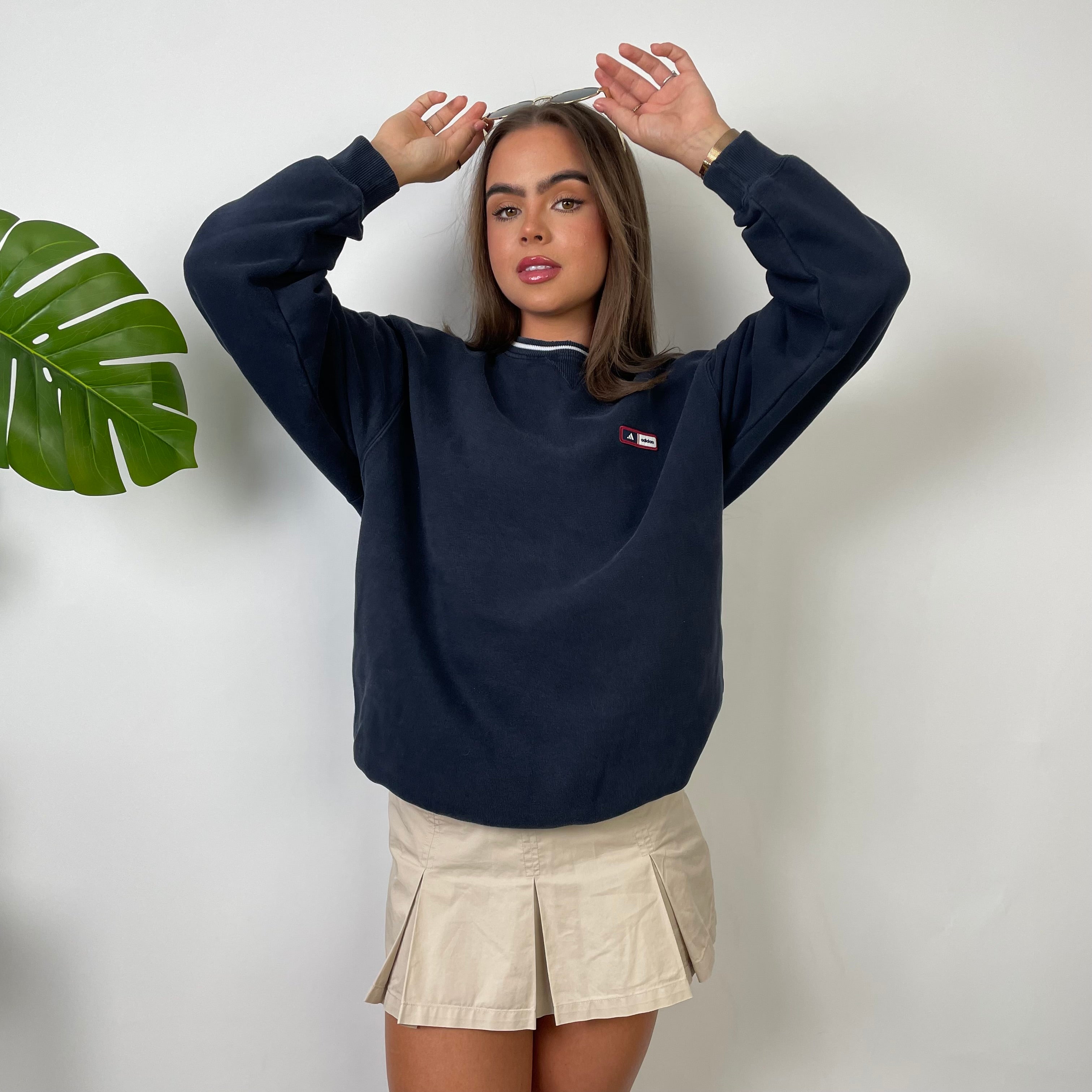 Adidas Navy Embroidered Spell Out Sweatshirt (M)