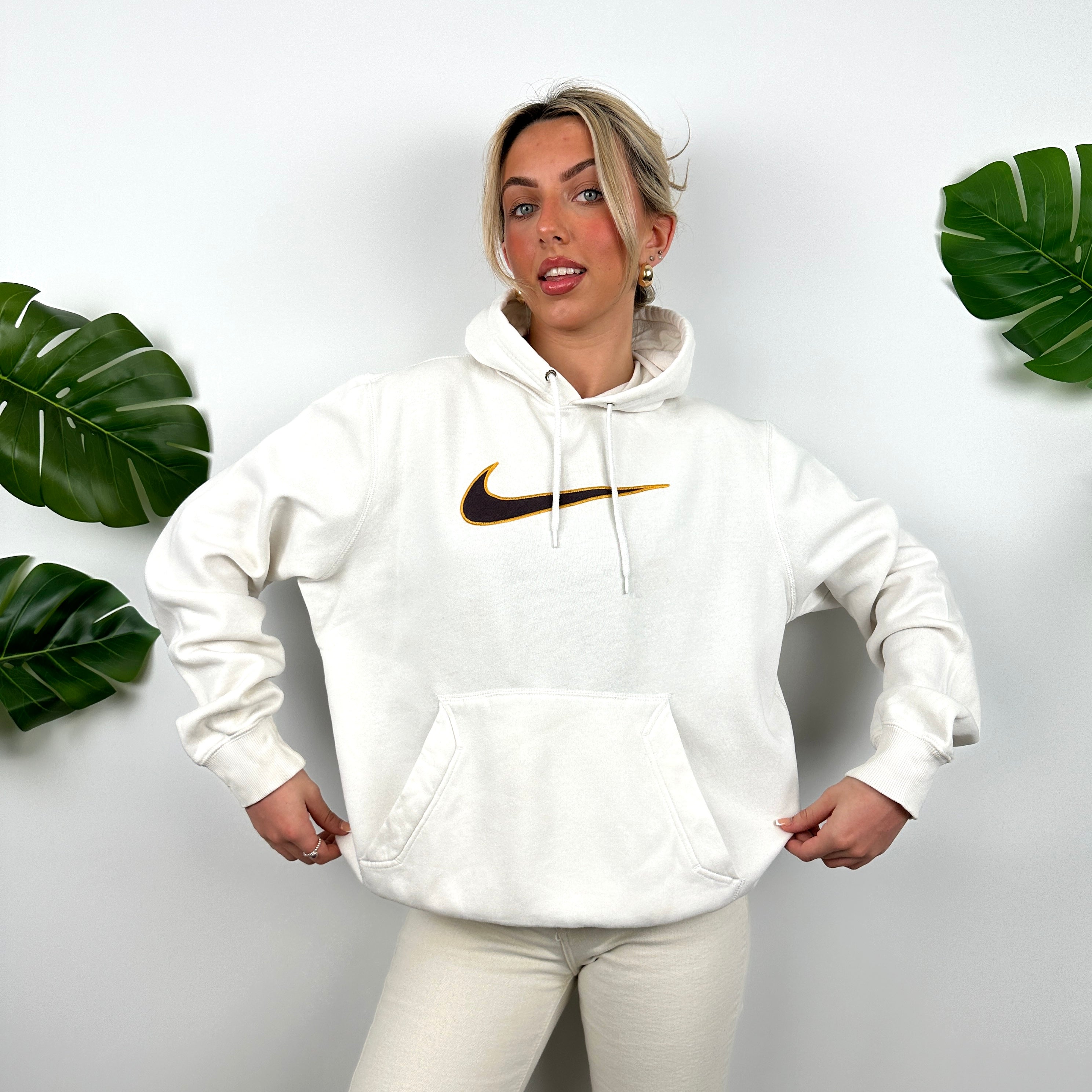 Nike White Embroidered Swoosh Hoodie (L)