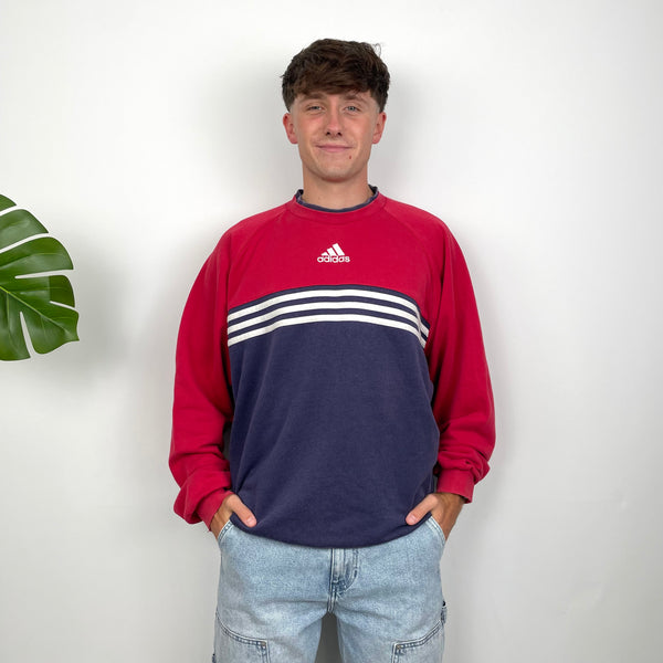 Adidas Red & Navy Embroidered Spell Out Sweatshirt (L)