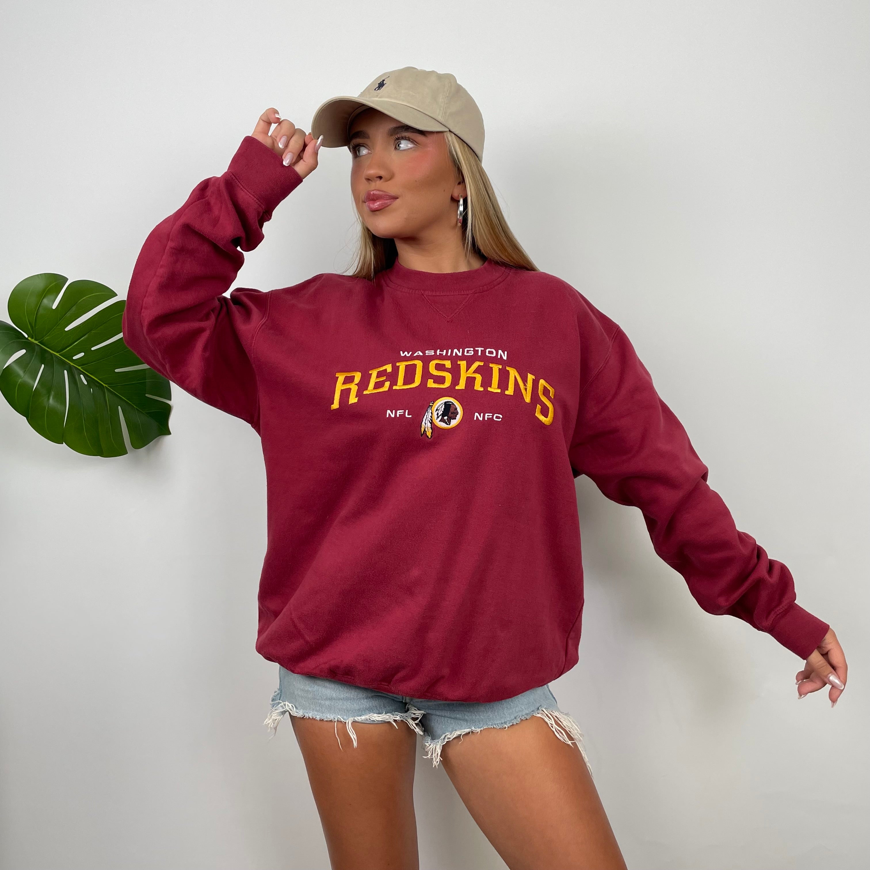 NFL Washington Redskins Red Embroidered Spell Out Sweatshirt (M)